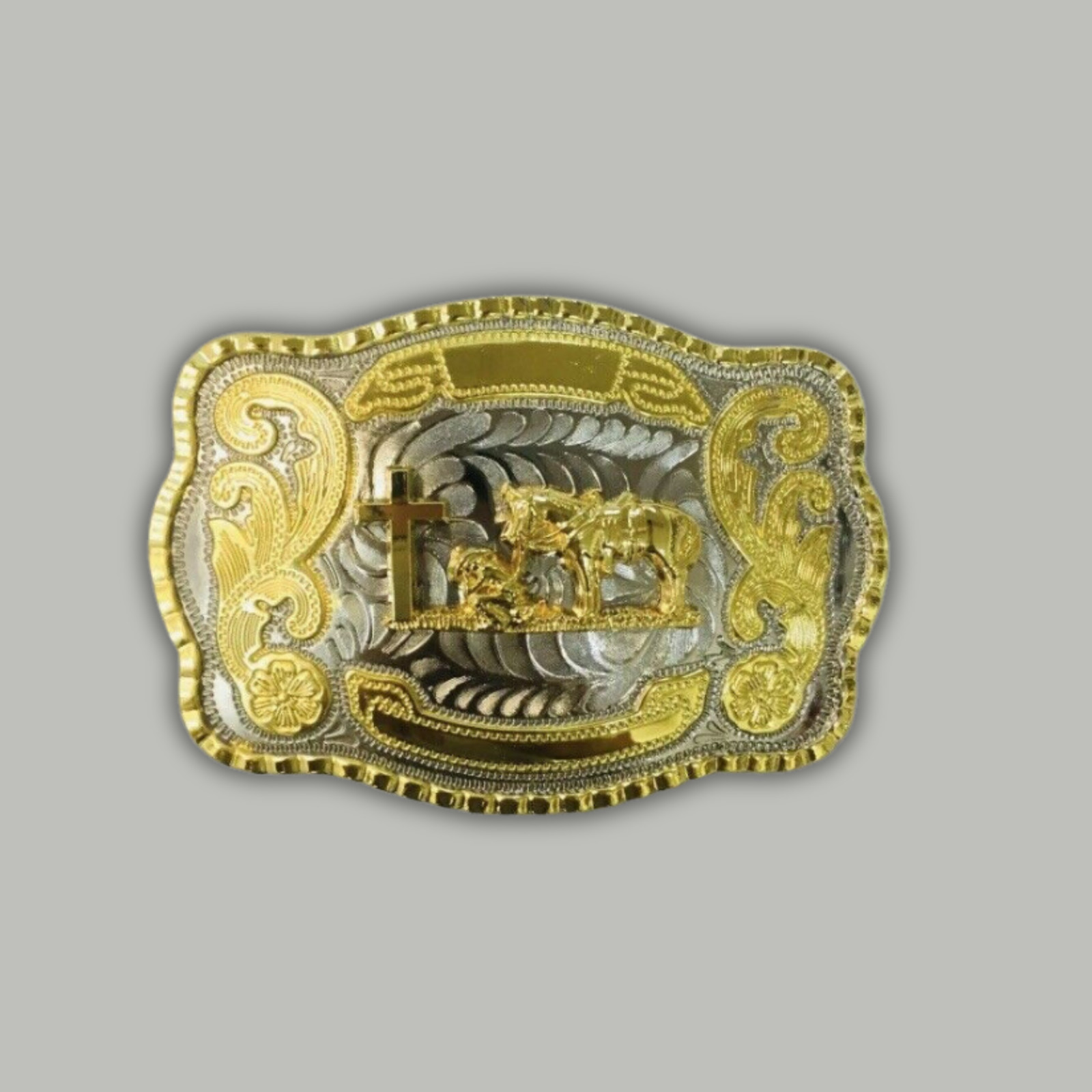 Praying Cowboy Horse Cross Faith Western Rodeo Fashion Large Gold Tone Buckle