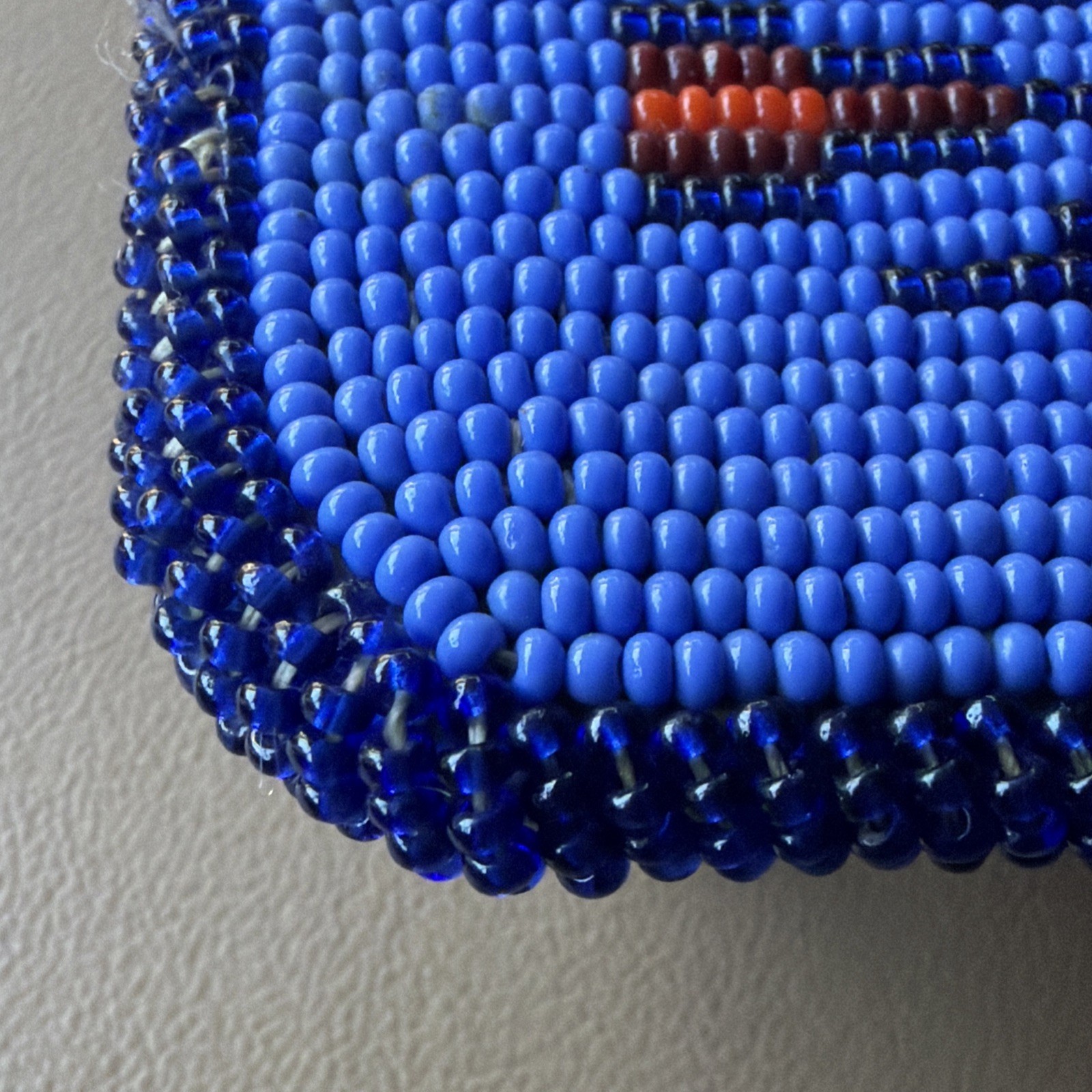 Vintage Hand Made Native American Tribal Leather Back Seed Bead Belt Buckle
