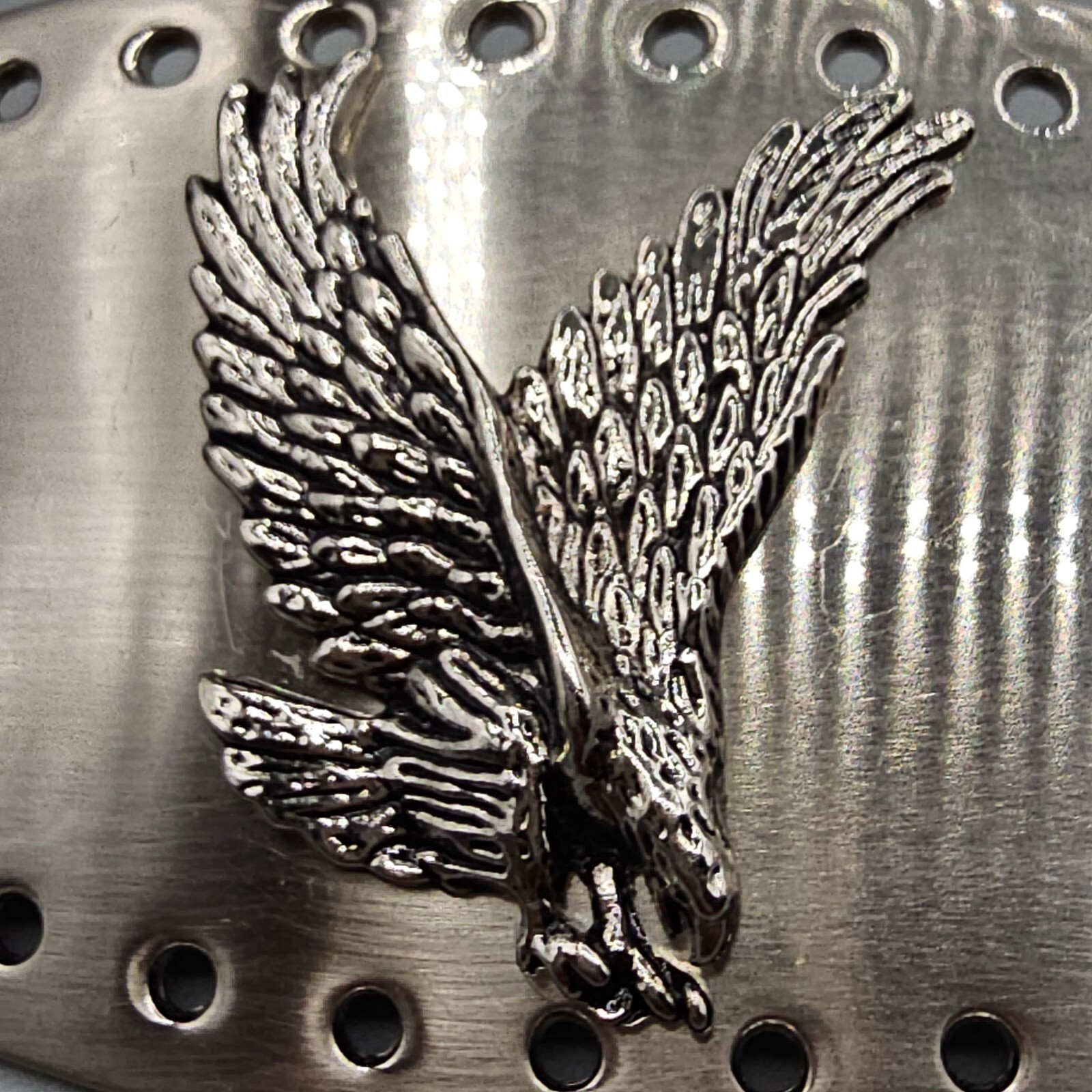 American Eagle Belt Buckle Brushed Nickel Pierced Edge High Relief Flying 3D