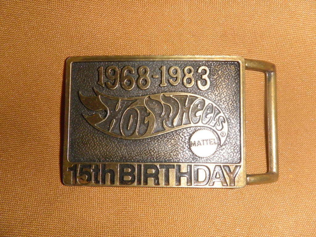 1968-1983 brass engraved 3D Hot Wheels 15th Birthday belt buckle cars