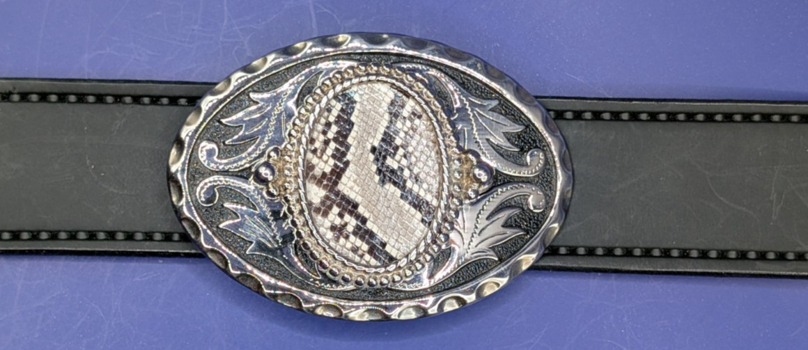 Genuine Real Python Skin Insert with Bezel & Silver Scroll Belt Buckle #2624