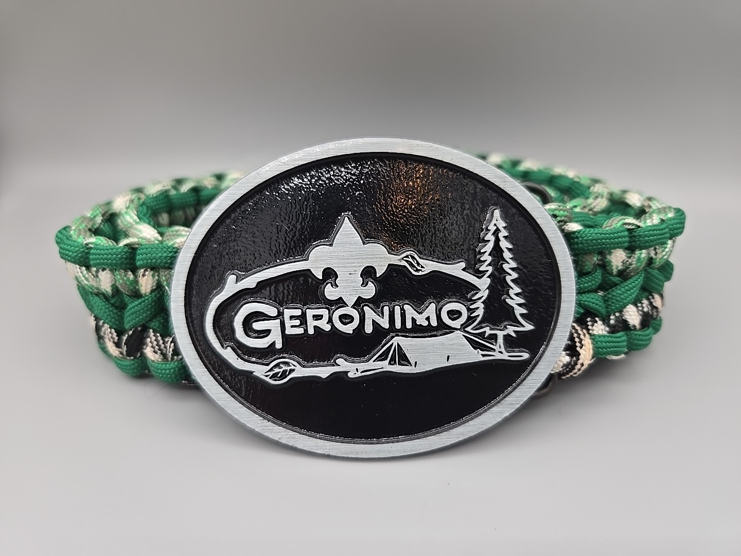 Dyna buckle belt Geronimo silver and black Paracord belt green 39 inches