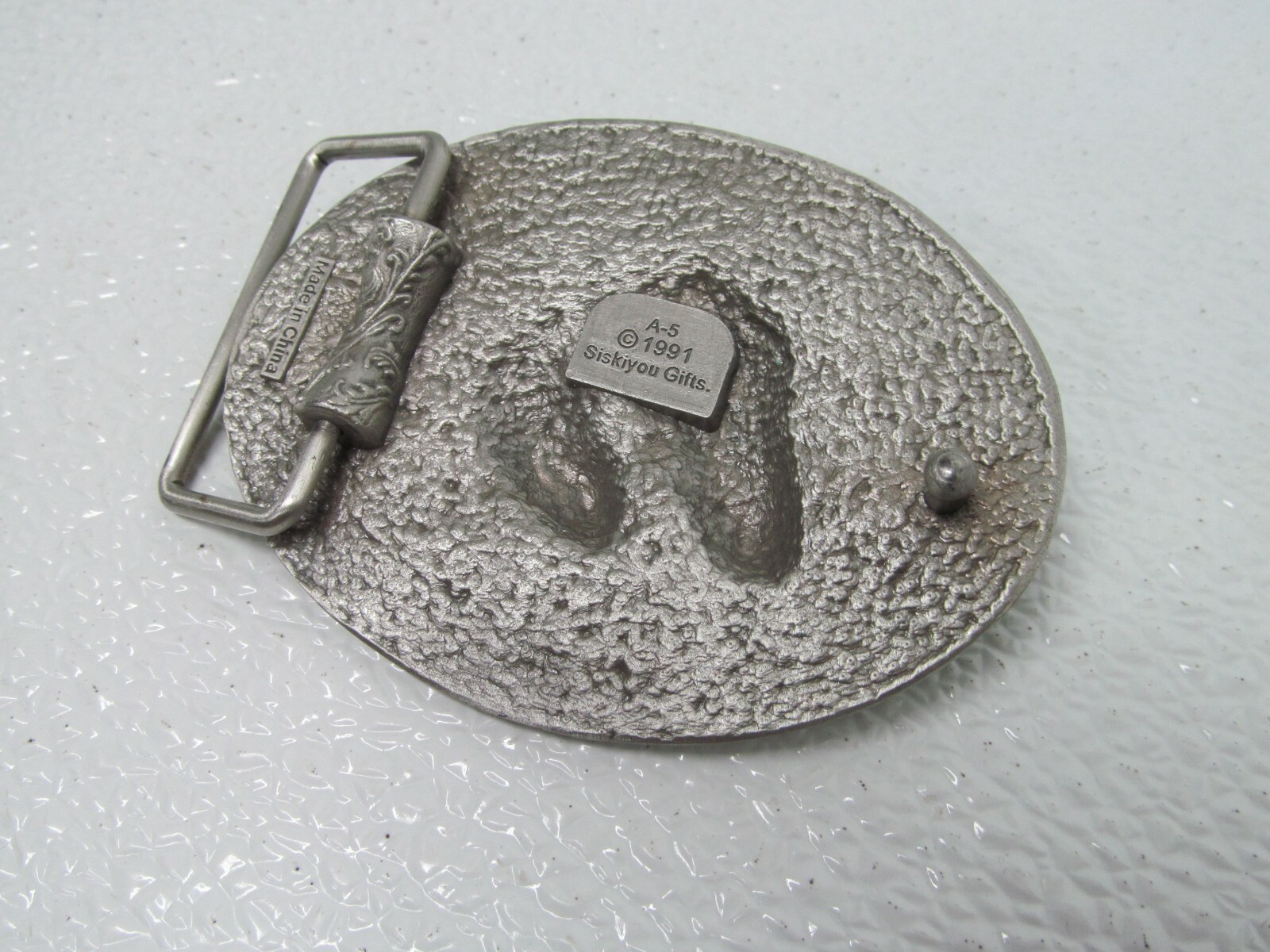 Western Belt Buckle A-5 1991 Siskiyou Gifts Silver Tone Horse Mens