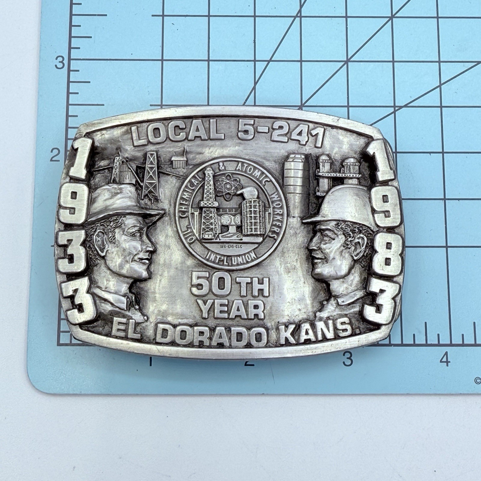 VTG LOCAL 5-241 B & B BELT BUCKLE 50TH ANNIVERSARY OIL ATOMIC 1983 WORKERS