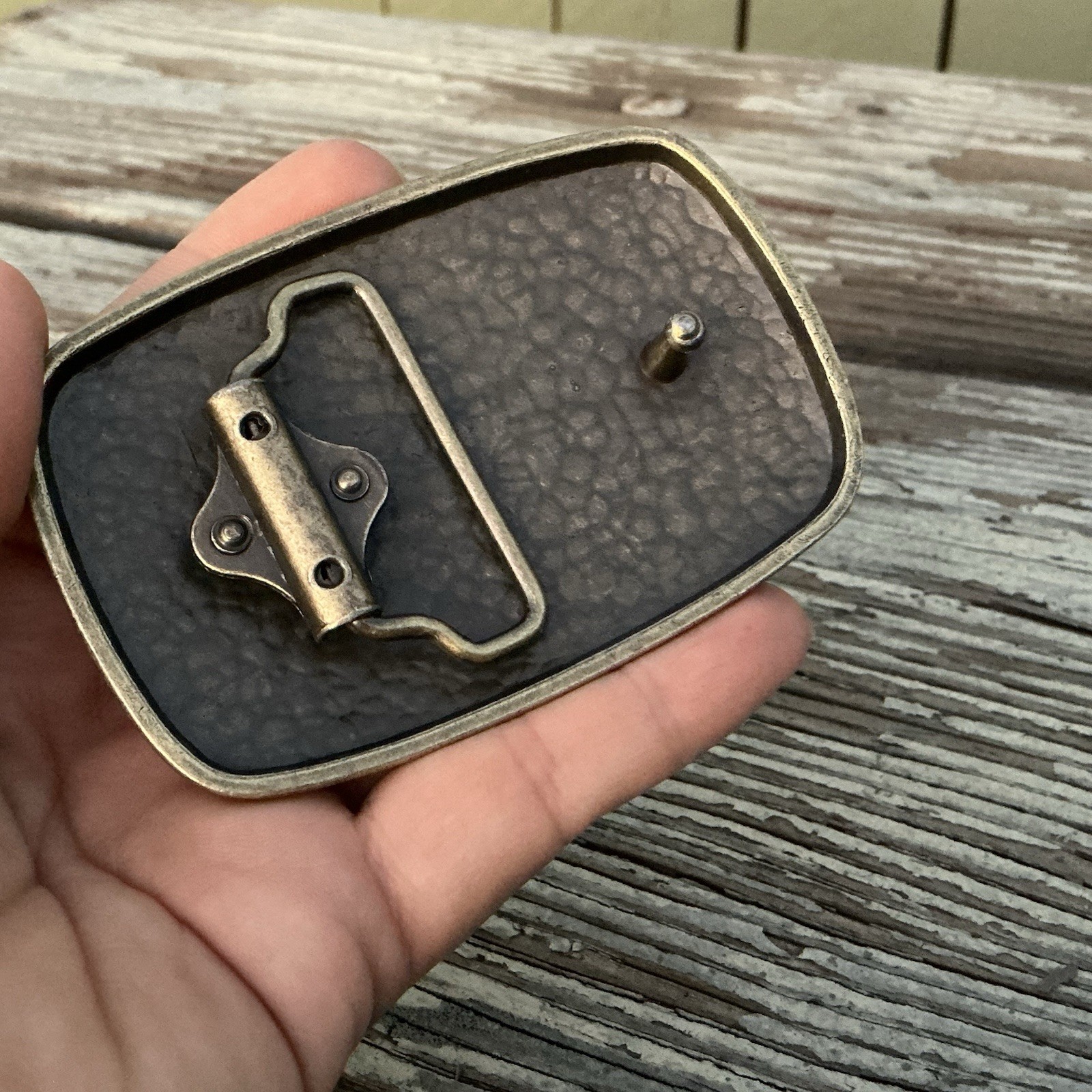 Vintage Textured Metal Belt Buckle Hammered Gold Rectangle Uneven Surface Roc