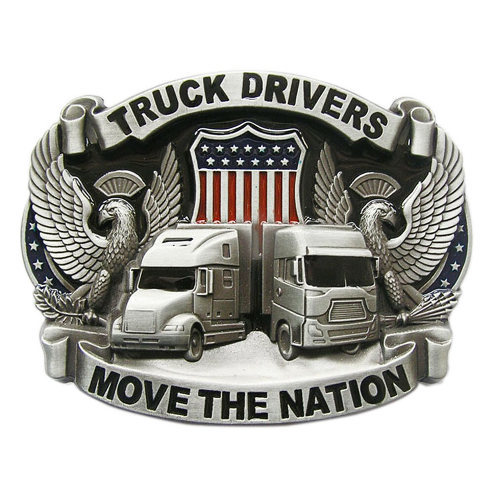 Antique Silver Enamel Nation Road Truck Driver Belt Buckle also Stock in US