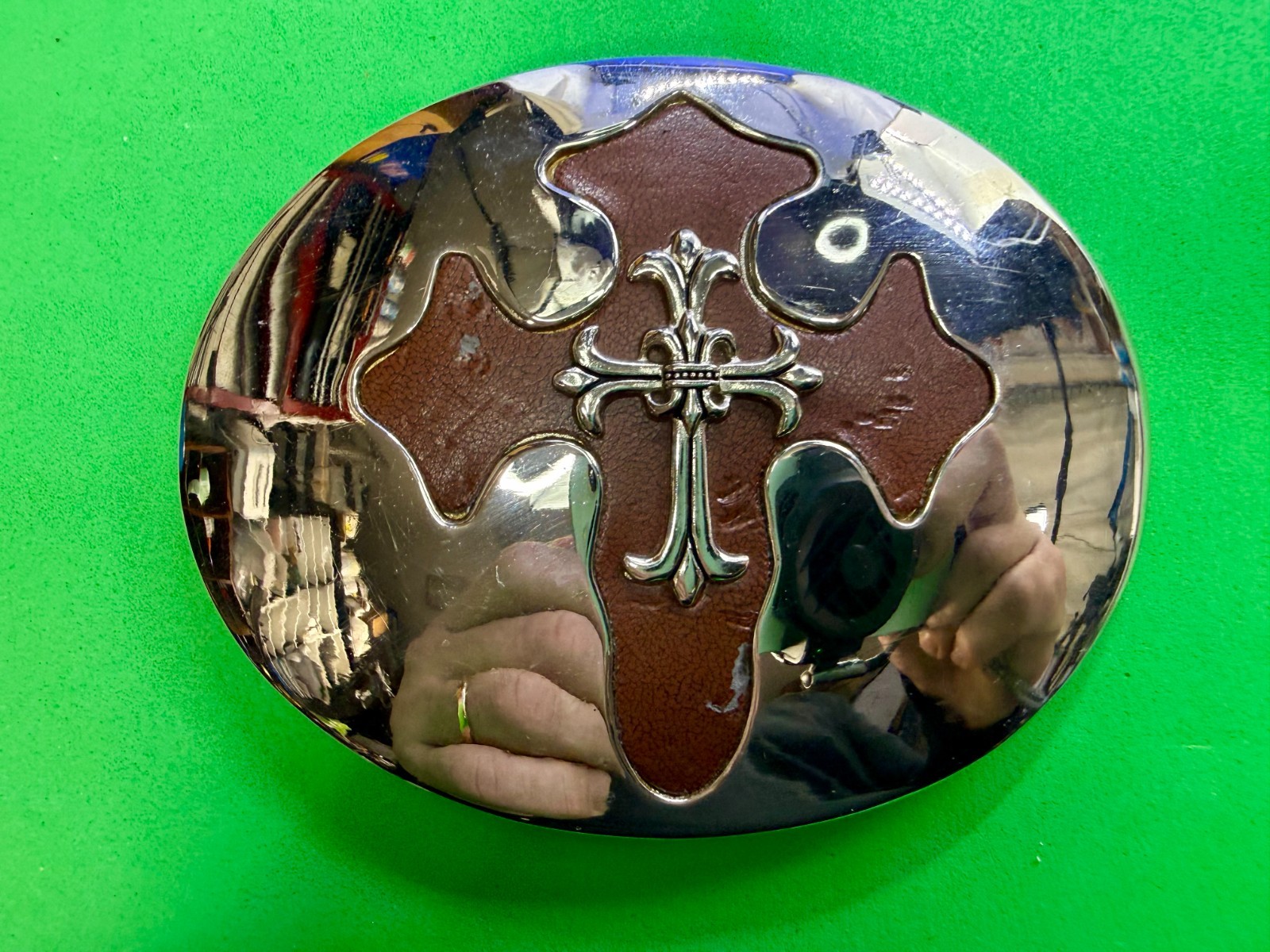 Large Gothic Cross Religious Gothic Punk Biker Vibe Leather & Metal Belt Buckle