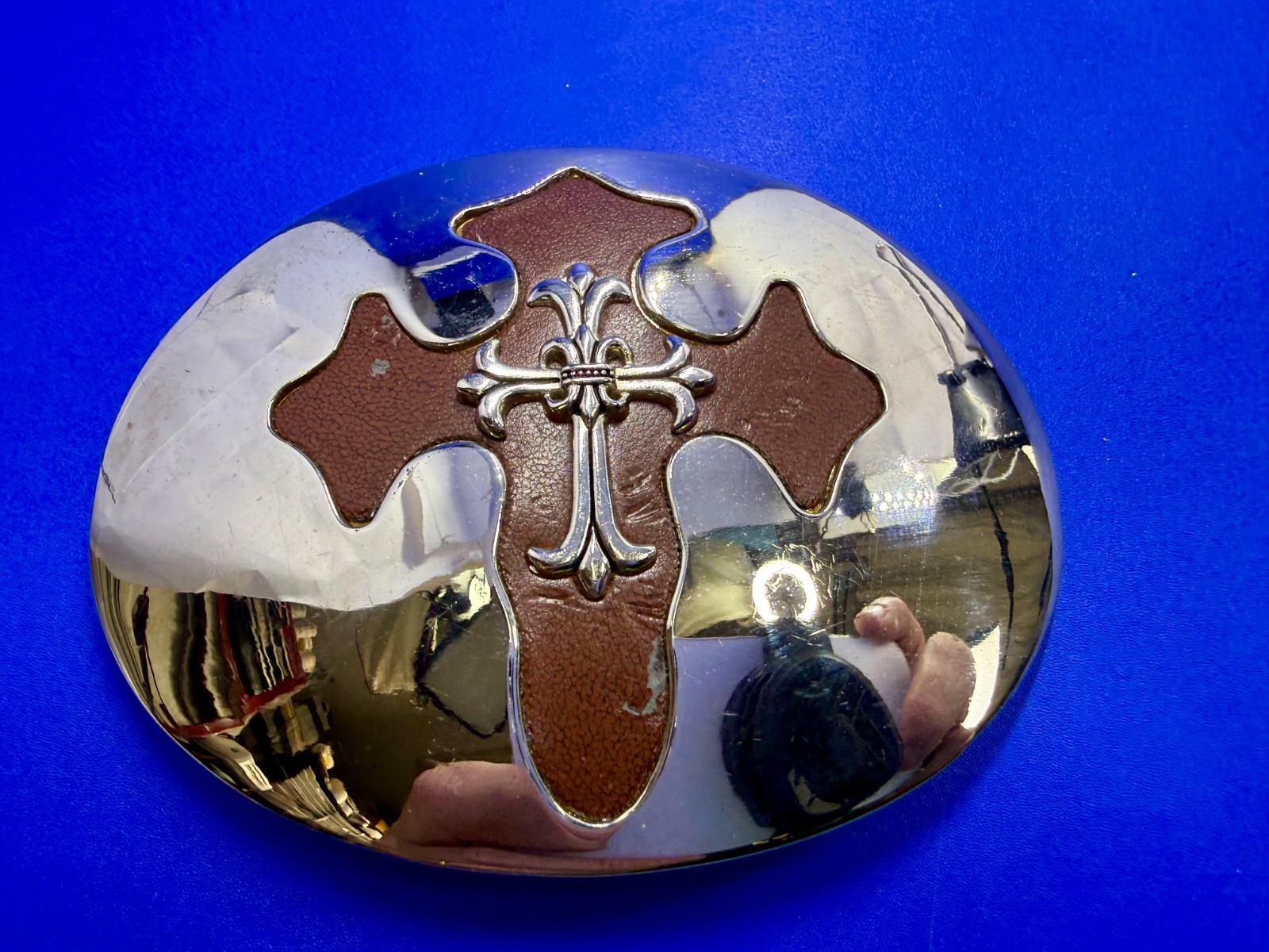 Large Gothic Cross Religious Gothic Punk Biker Vibe Leather & Metal Belt Buckle