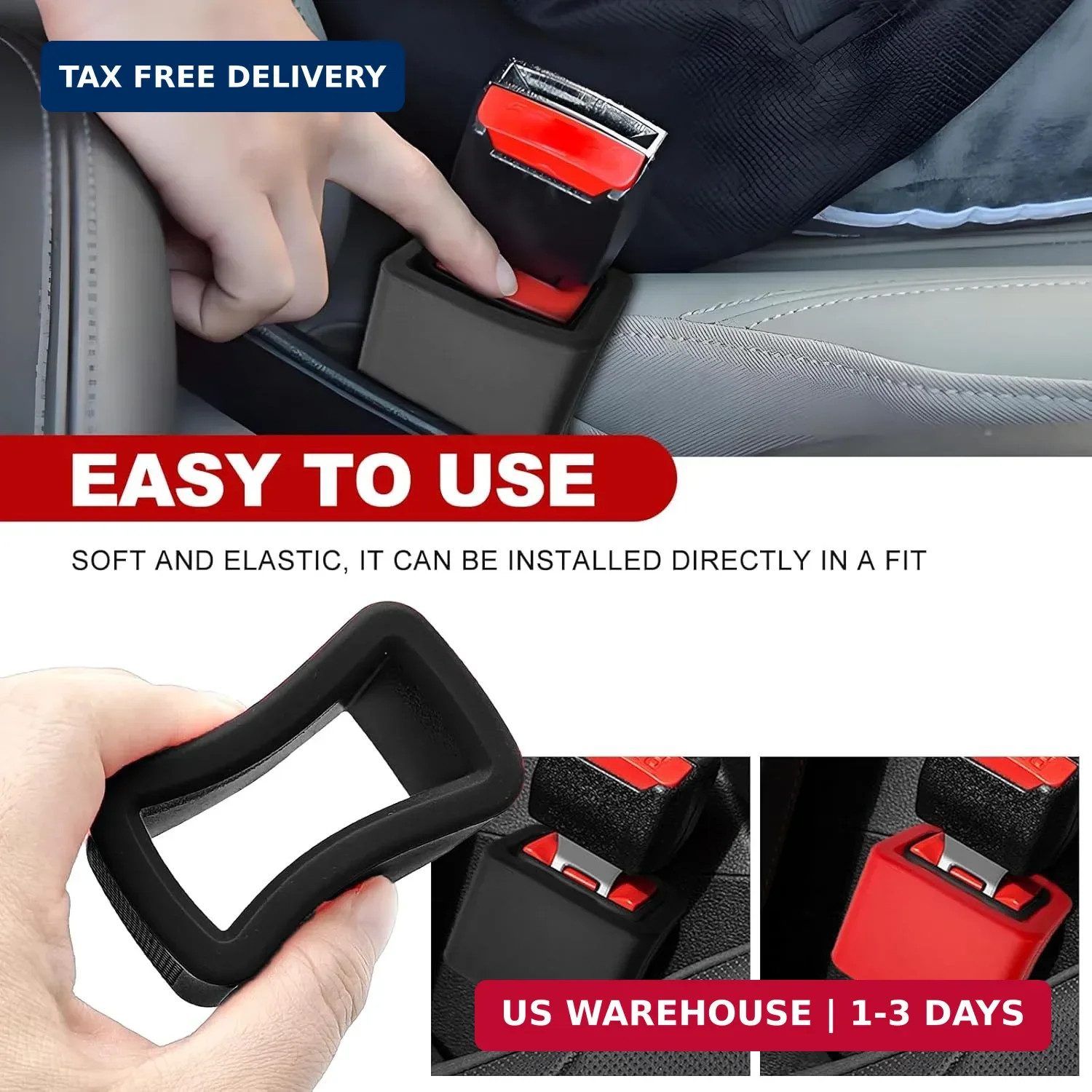 2-Pack Silicone Safety Belt Buckle Holder & Booster | Non-Slip Buckle Fixer for