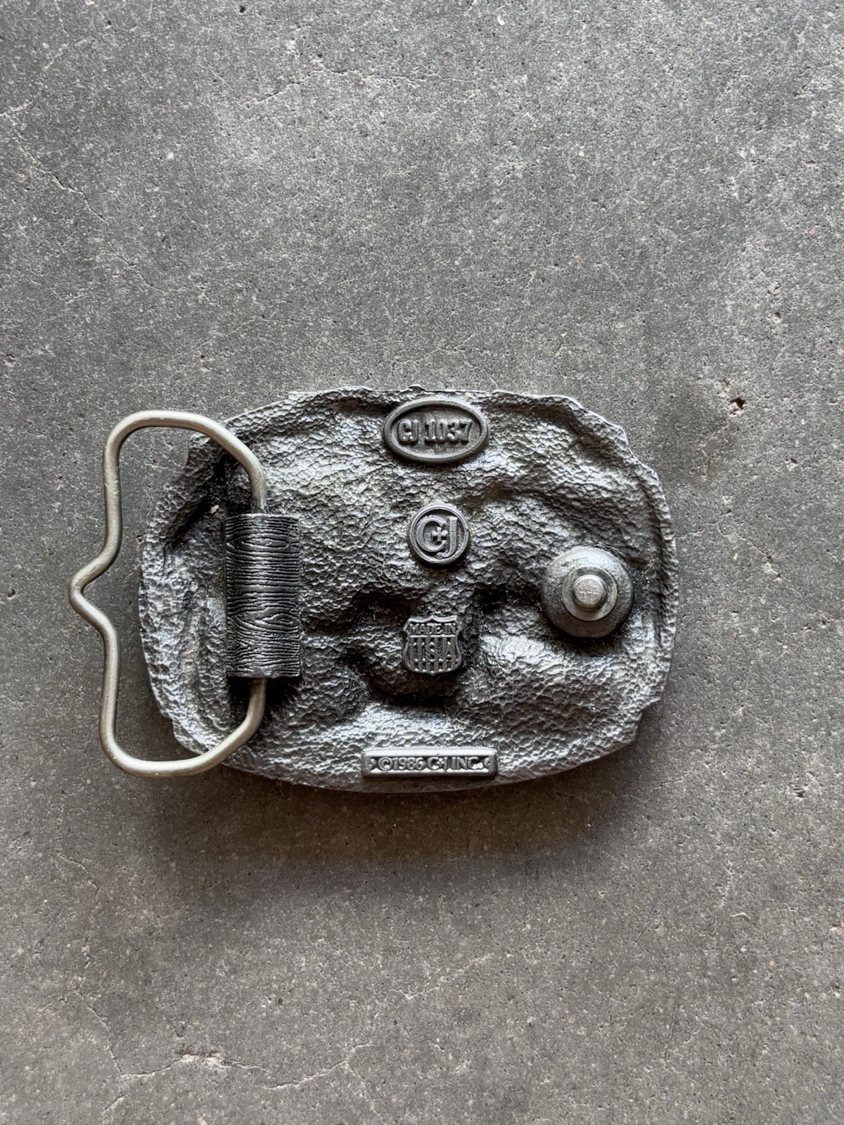 Vintage 1986 C&J Enamel Family Farm Scene Pewter Belt Buckle American Tradition