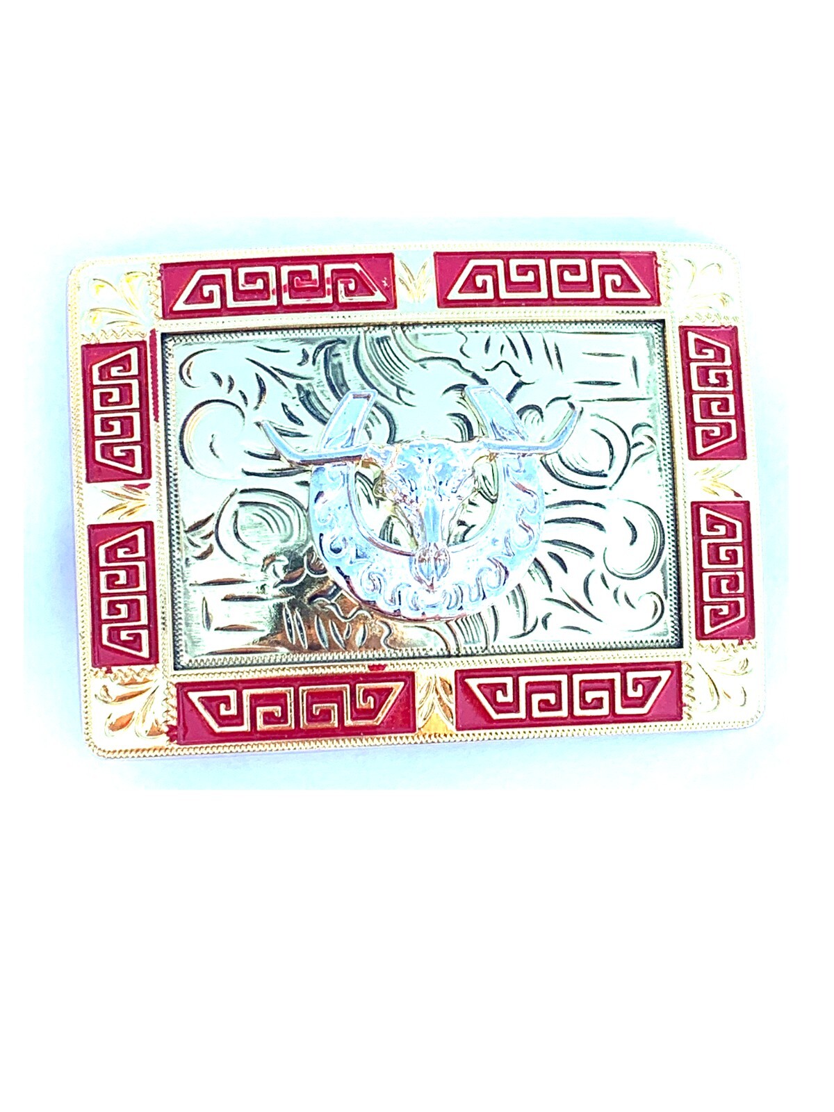 Western Buckle Red Gold Silver Longhorn Horse Shoe Cowboy 2 » Hebilla Vaquero