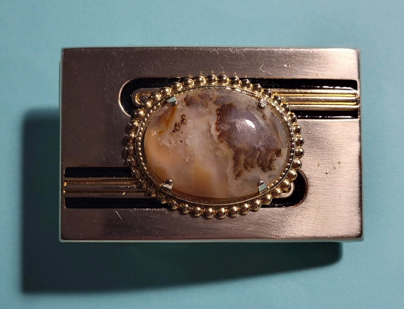 Vintage Agate Stone Belt Buckle Men&rsquo;s 2-1/2&Prime; by 1-5/8&Prime;