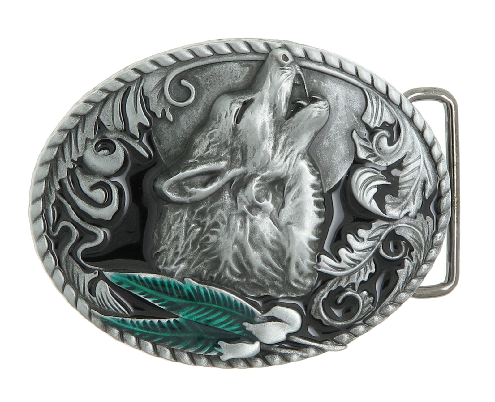 Howling Wolf Moon Enamel Metal Western Belt Buckle