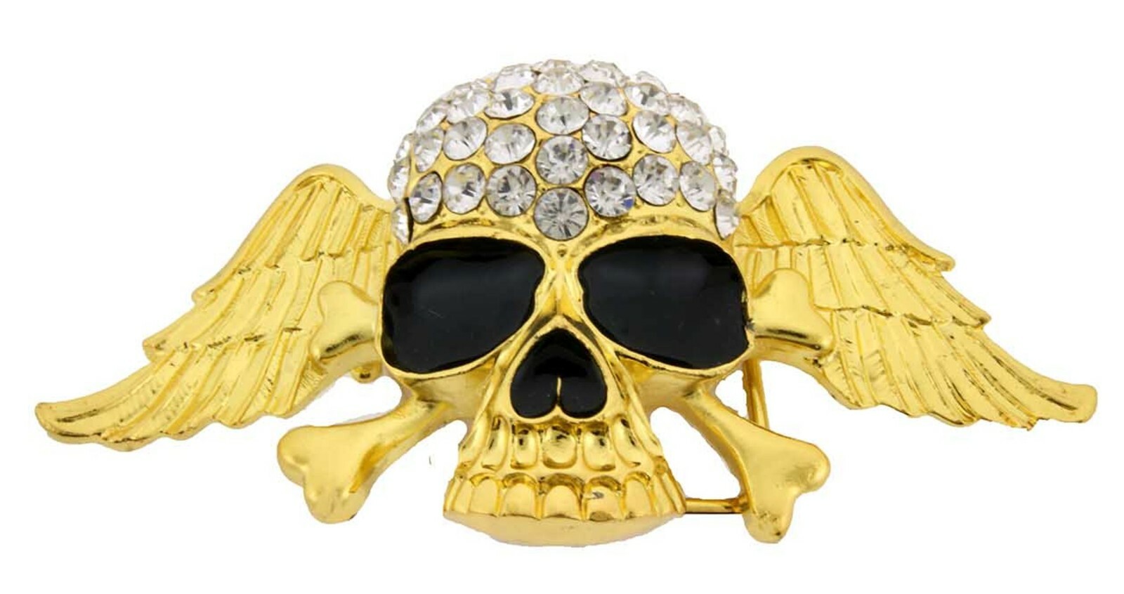 Skull Crossbones Out Blinged Iced Belt Buckle Men Women Cow Halloween Gold Metal