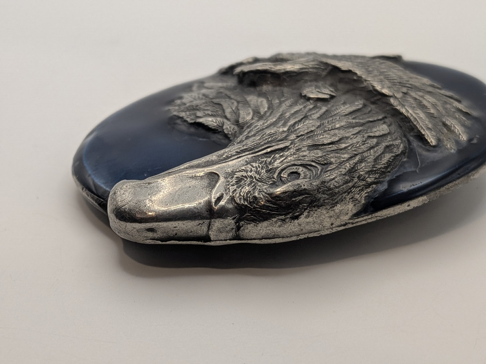 Vtg Eagle Blue Enamel Inlay Belt Buckle Pewter 3D Design Siskiyou 1990