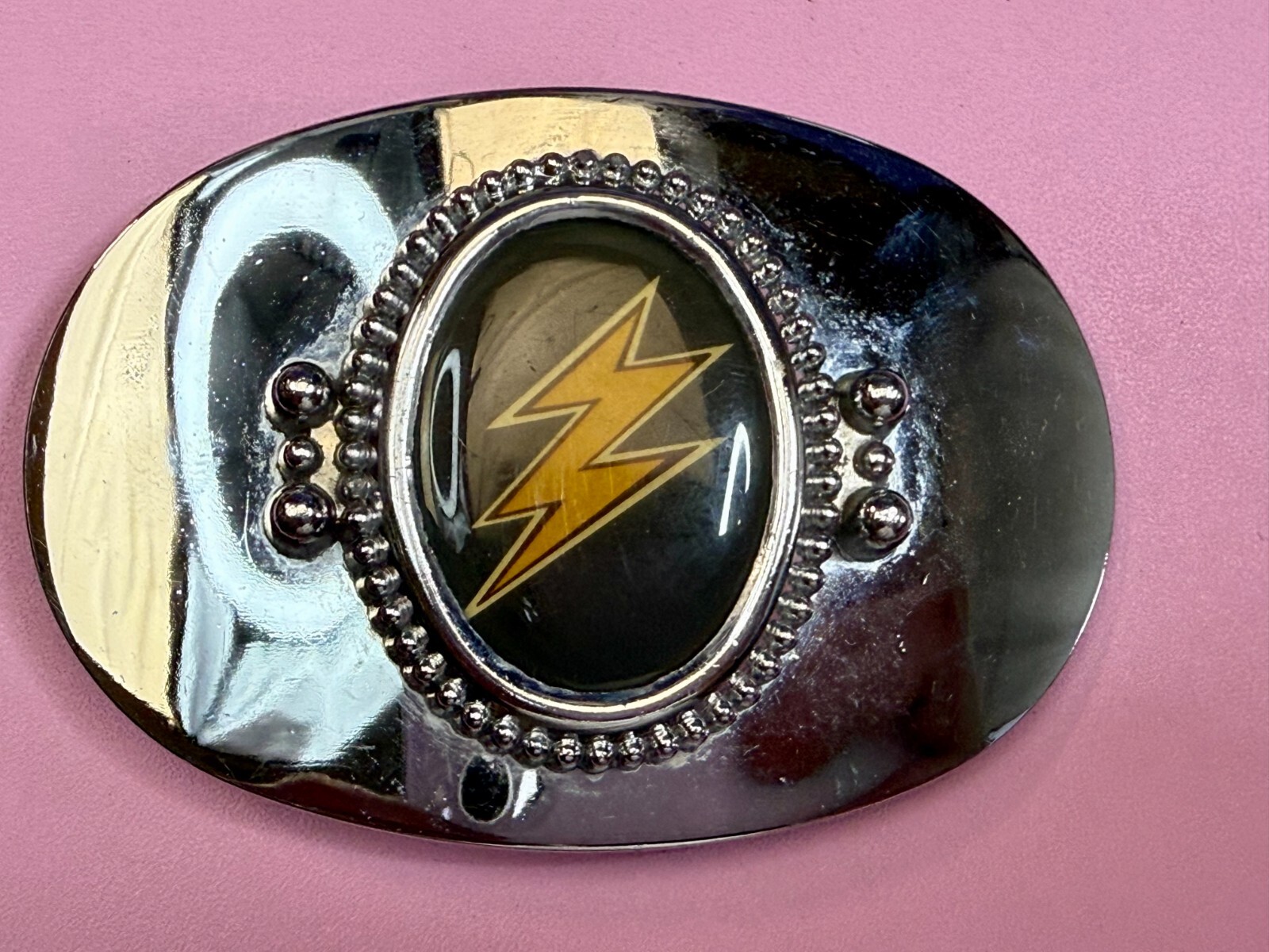 Lightning Bolt Strike Electric Shock Flash on Centered Cabochon Oval Belt Buckle