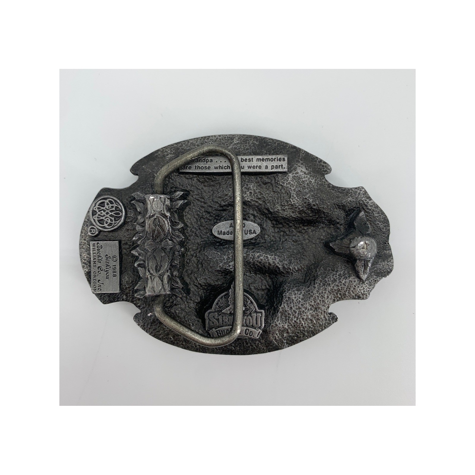 Vintage Siskiyou Belt Buckle Mens OS Silver Grandpa 1988 Pewter Western Made USA