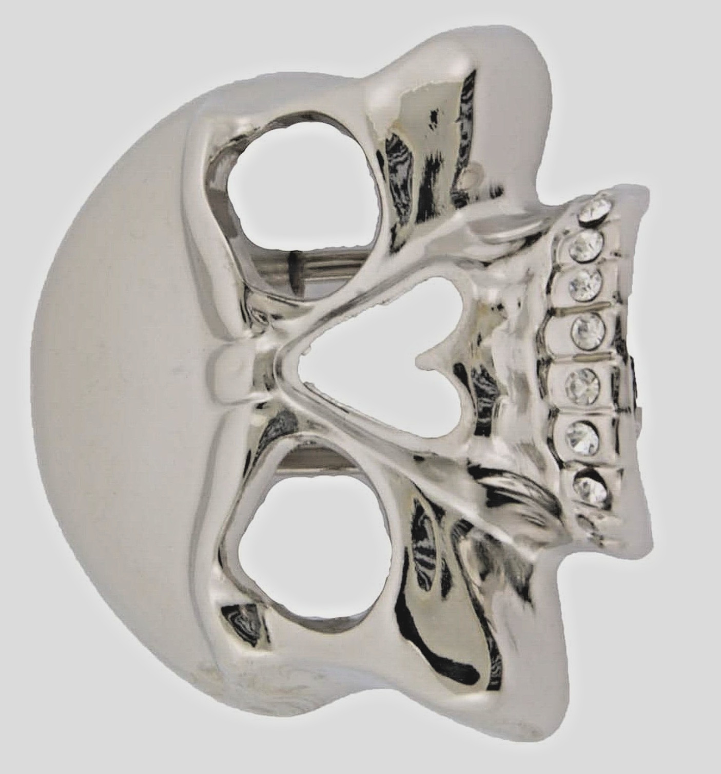Skull Belt Buckle Men Silver Metal Skeleton Rhinestones Halloween Costume Pirate