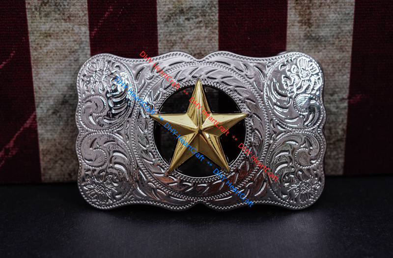 WESTERN COWBOY LONG HUGE SLIVER GLOD TEXAS RANGER STAR RODEO TROPHY BELT BUCKLE