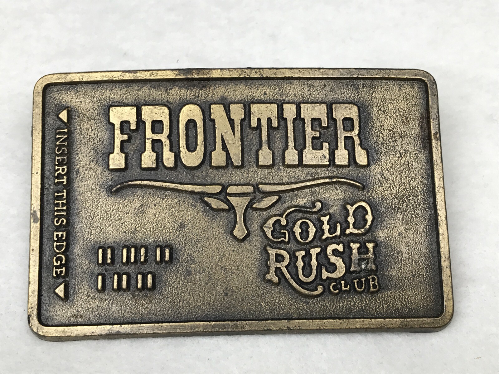vintage 80s FRONTIER GOLD RUSH CLUB BELT BUCKLE cowboy miner western bull