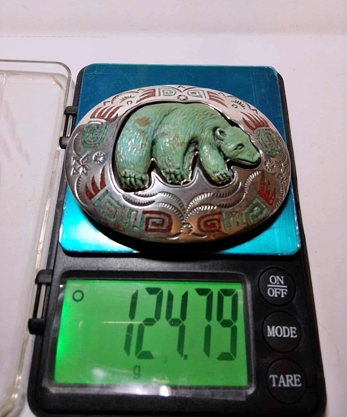 American Style Hand Carved Bear Turquoise Sterling Silver Belt Buckle – 1.5&Prime;