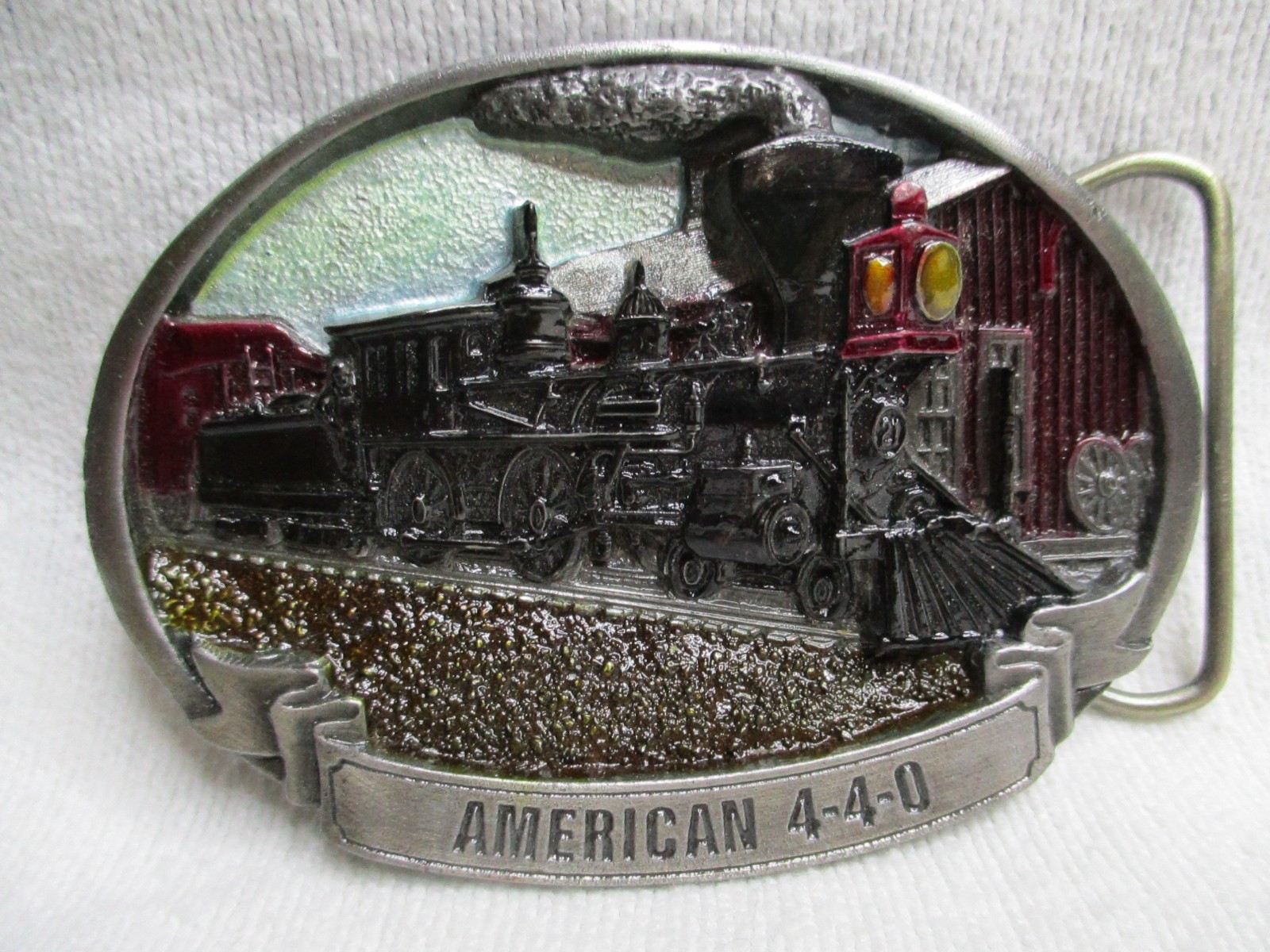 Vintage American 4-4-0 Steam Locomotive Belt Buckle 1987 C+J CJ1440 Railroad