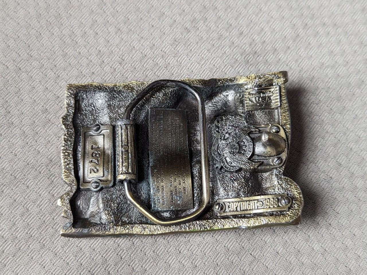 vintage USA made ELEPHANT belt buckle 1980s enamal BRASS animal AFRICAN cowboy