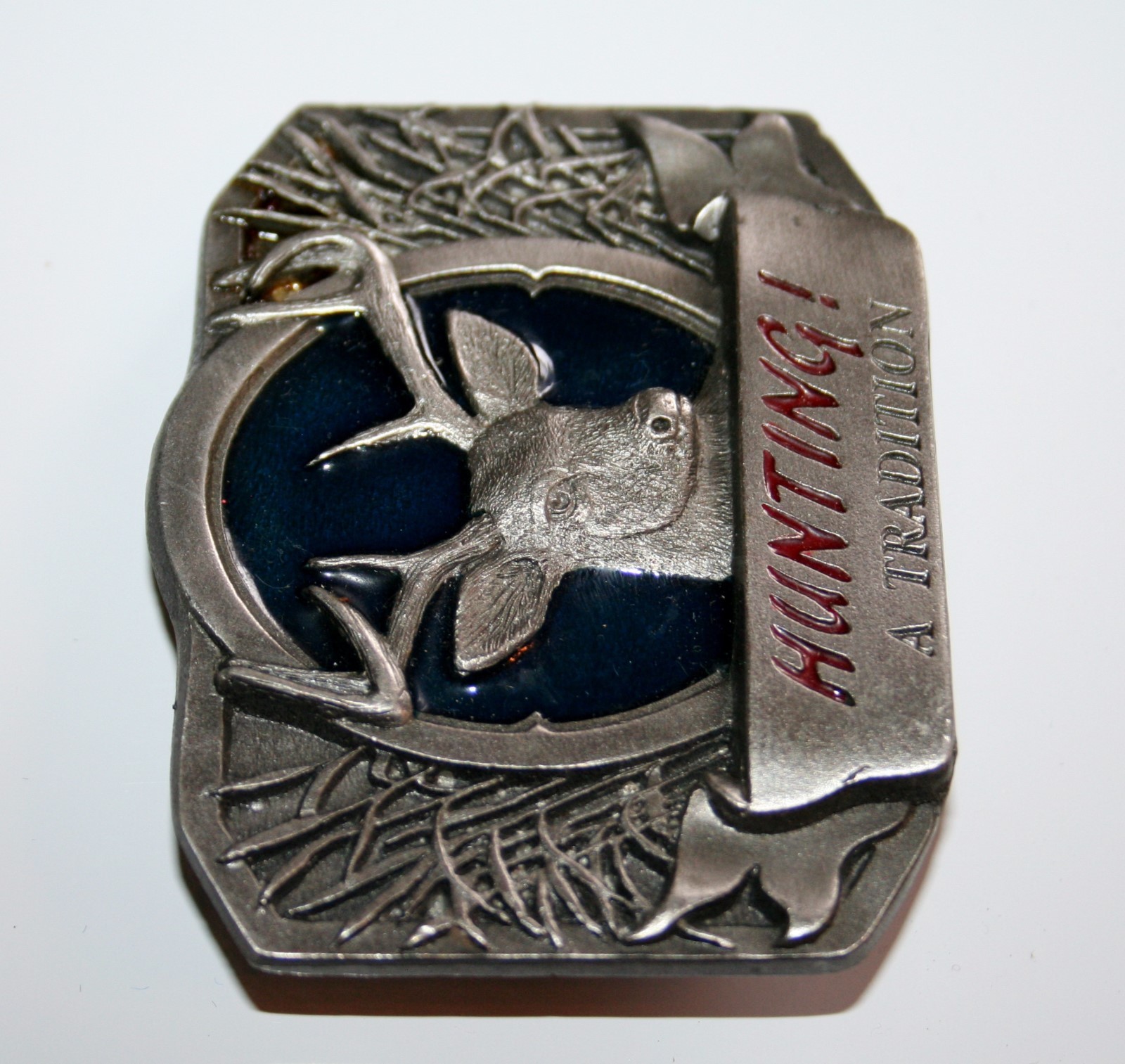 C&J Inc Belt Buckle (HUNTING! A TRADITION) BLUE ENAMEL – 1997