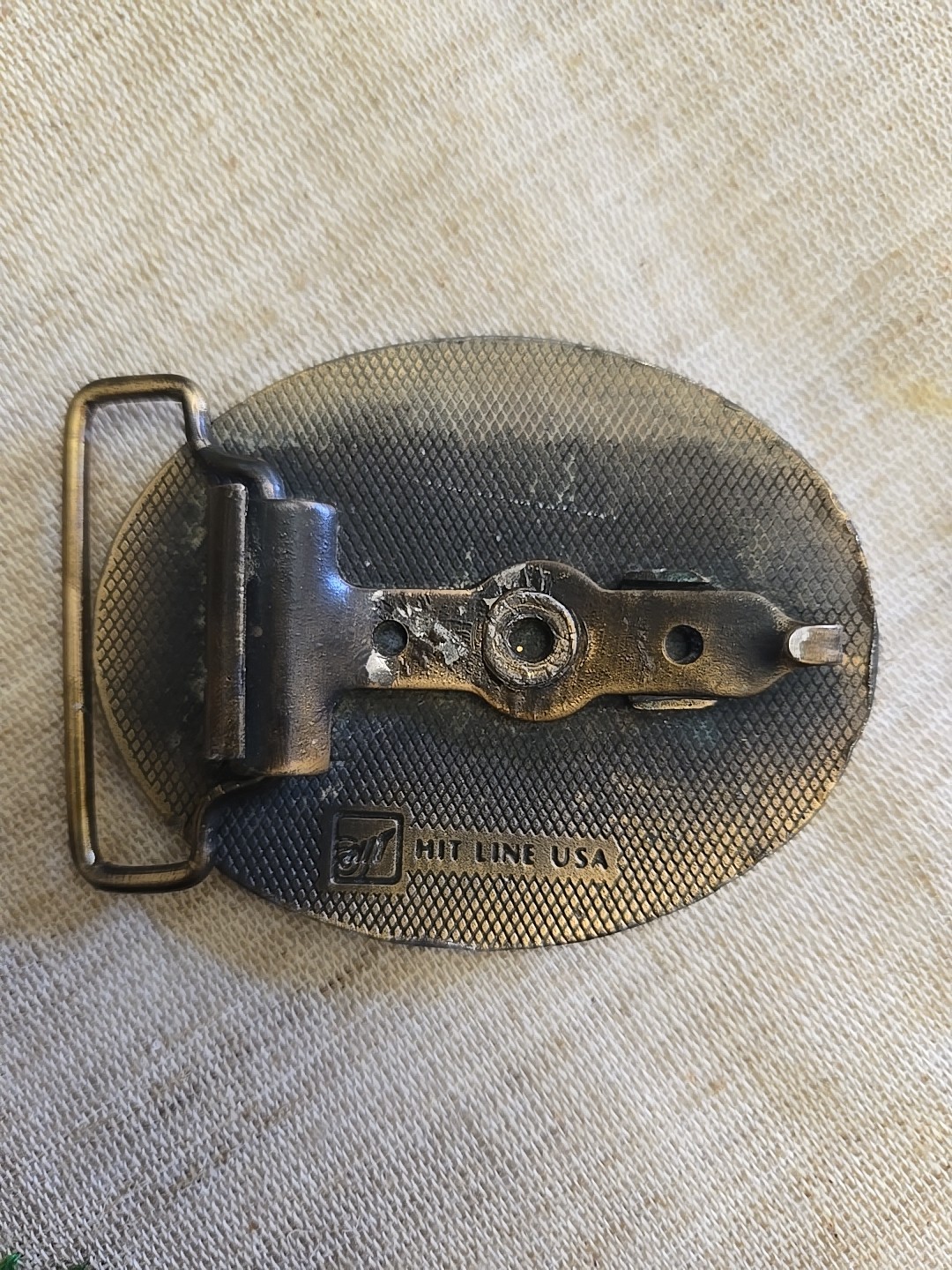 Vintage Hit Line Corporate Brass Belt Buckle ASTRO MUD INC Graham TX Read