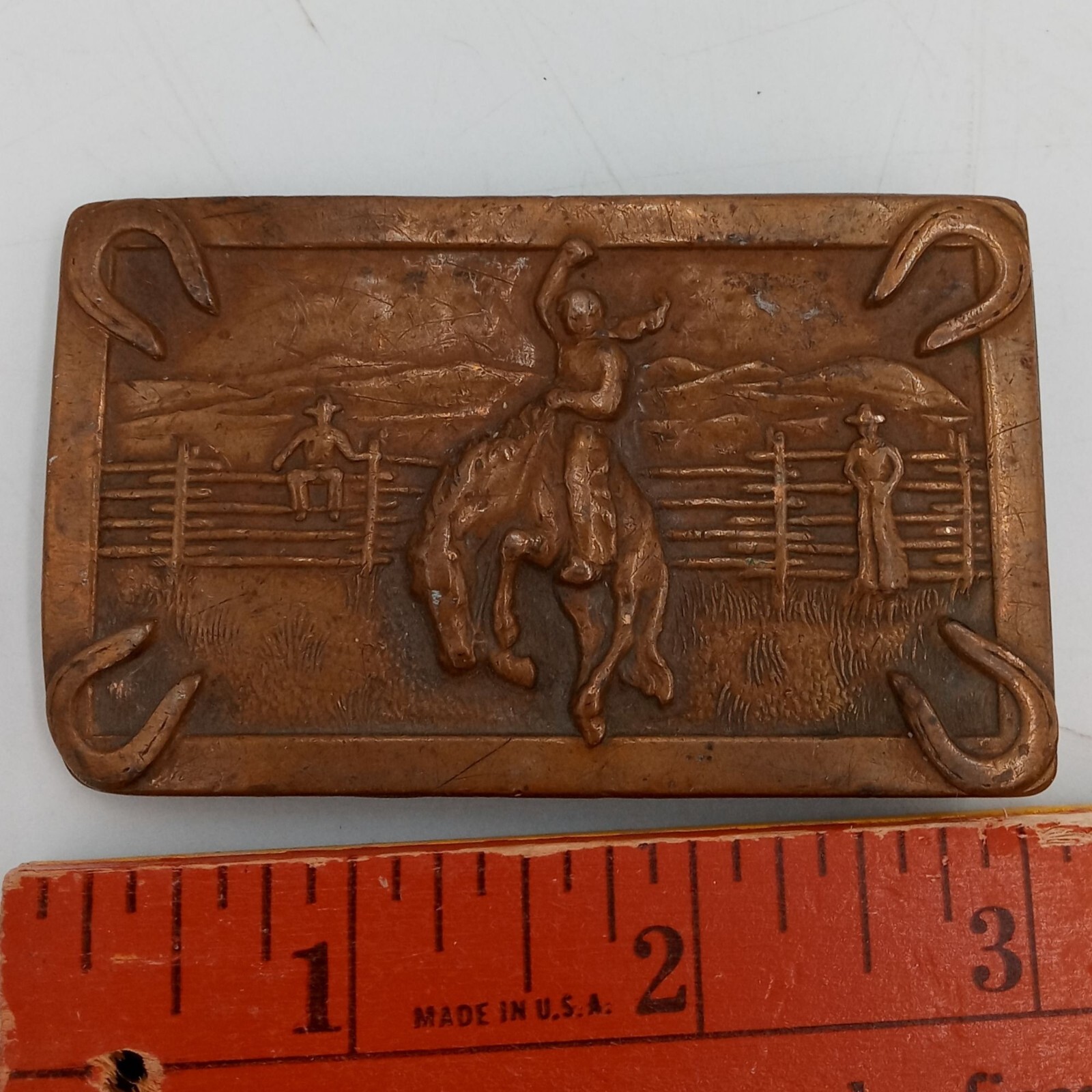 Bronc Riding Belt Buckle Horse Cowboy Ranch Rodeo Justin Boots Horseshoes Vtg