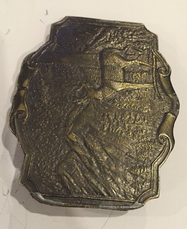 Vintage JAMES LIND Deer in the WOODS Wyoming Studio Art Works BELT BUCKLE brass