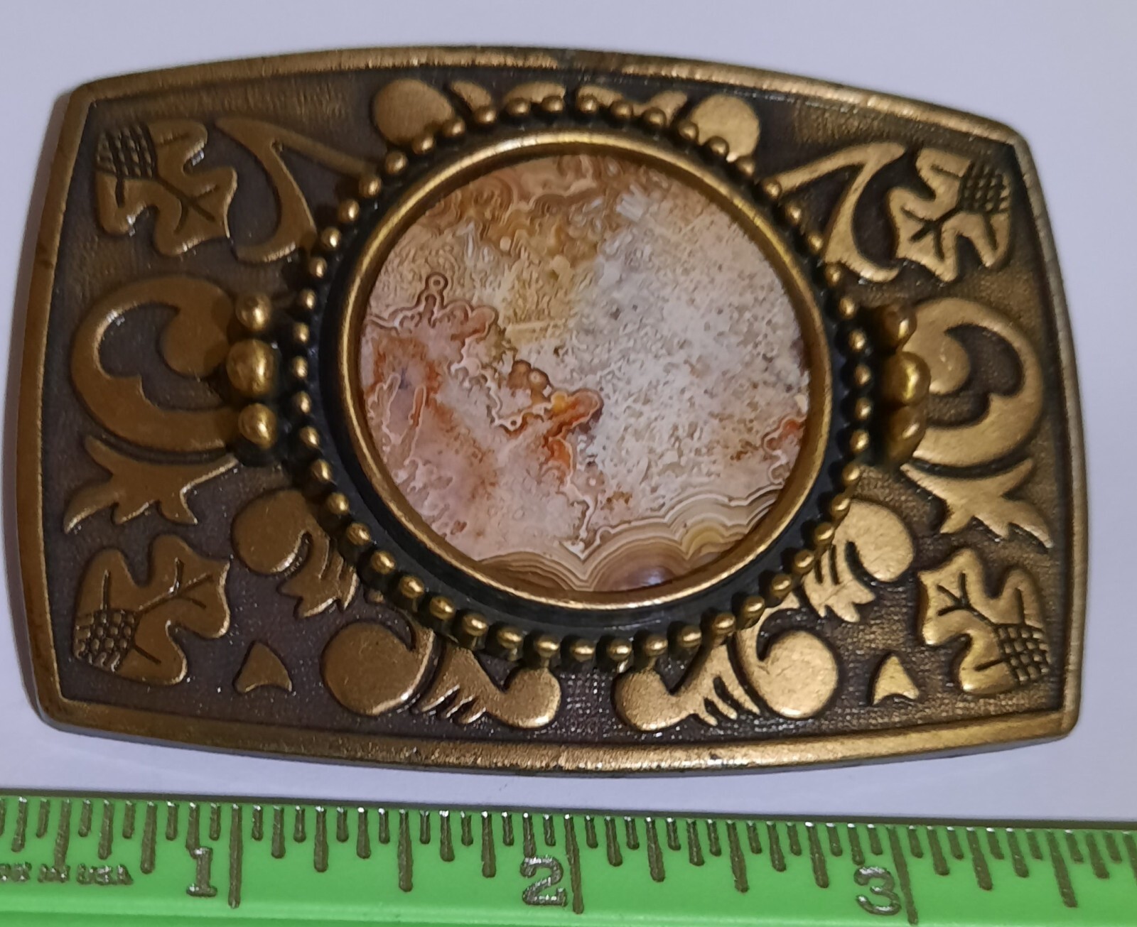 Vintage Belt Buckle Natural PolishedCrazy Lace Agate Stone Center Quality Piece!