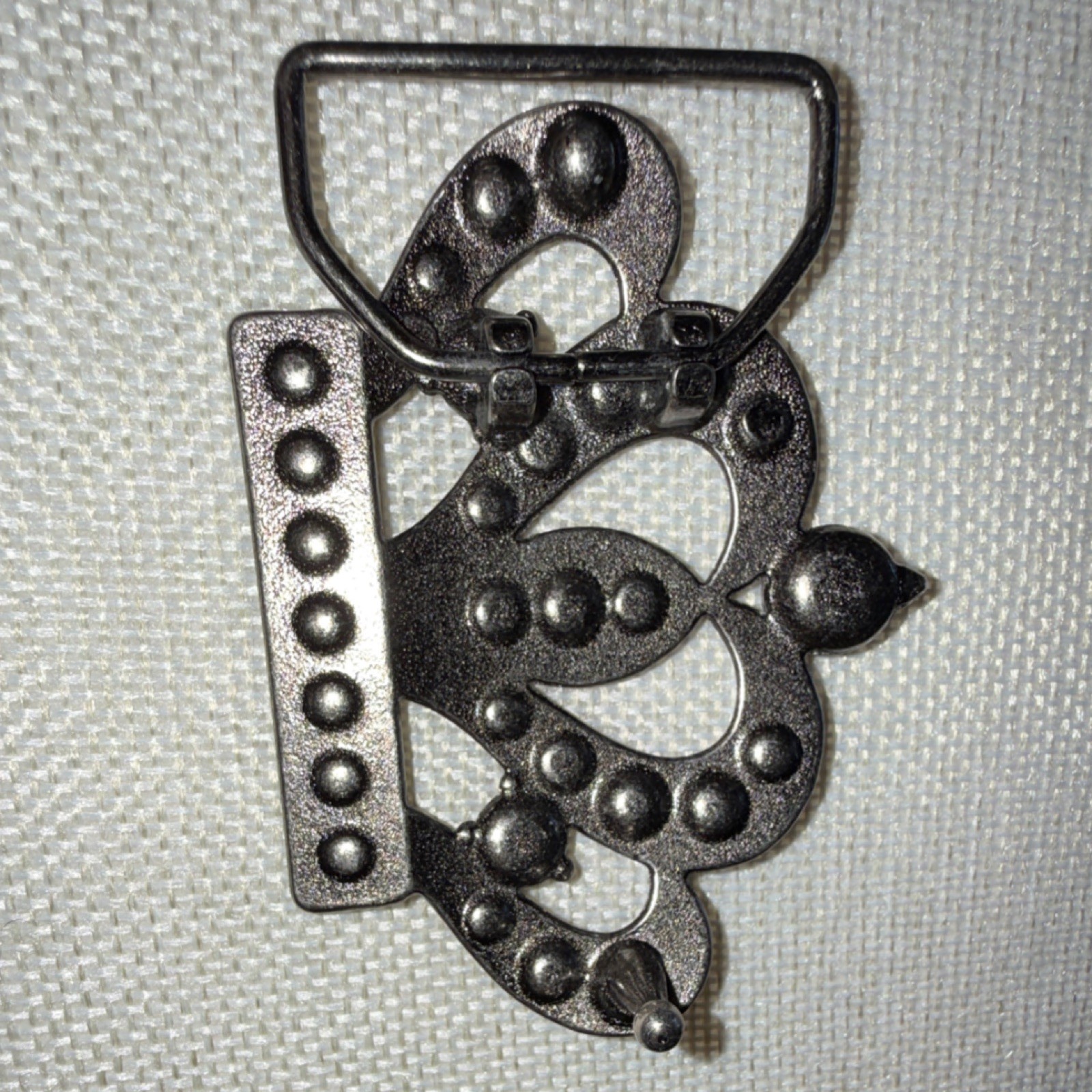 Silver Rhinestone Crown Belt Buckle, Metal Clamp Closure, Fits 1.5 in Belt