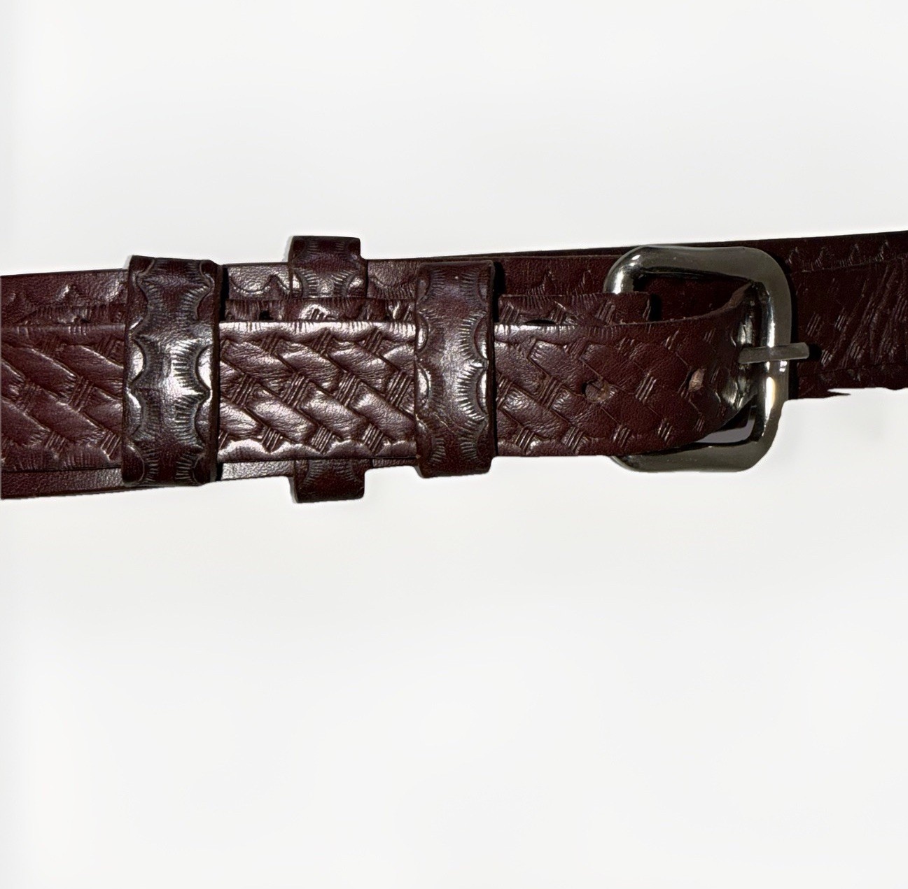 Boston 1.75” Garrison Dark Brown Leather Silver Buckle Belt Made In USA Sz 50