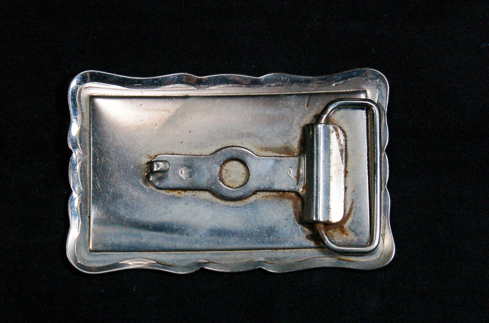 Spiral design western belt buckle blue on silver tone 3.5 inches