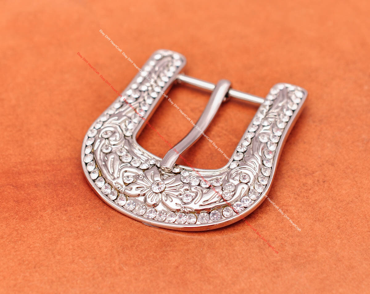 30mm Bling Silver Men Western Rhinestone Crystal Cowboy 3 Piece Set Belt Buckle