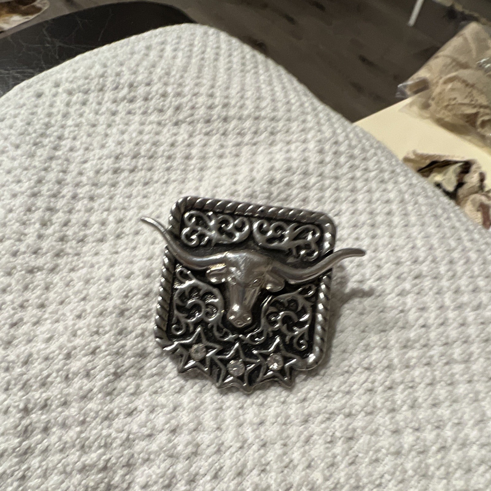 Western Silver Tone Metal Bull Head with Star Accents necklace accessories