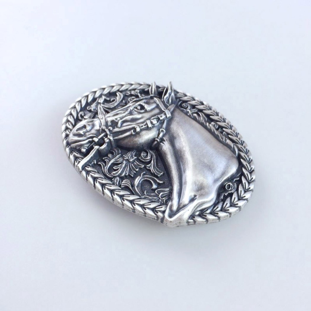 Vintage Silver Plated Horse Head Western Cowboy Belt Buckle Boucle de Ceinture