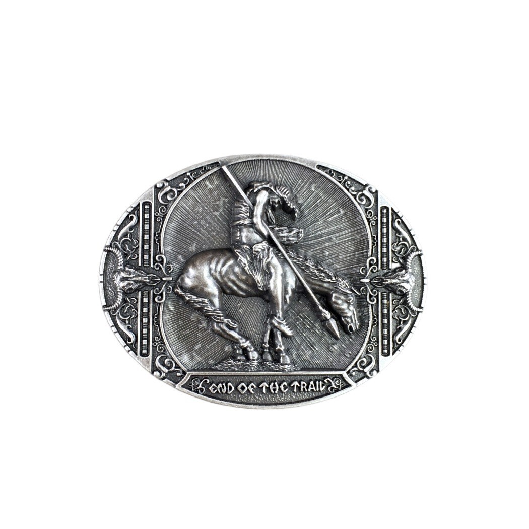 Vintage Silver Plated Rodeo Cowboy Western Oval Belt Buckle Boucle de Ceinture