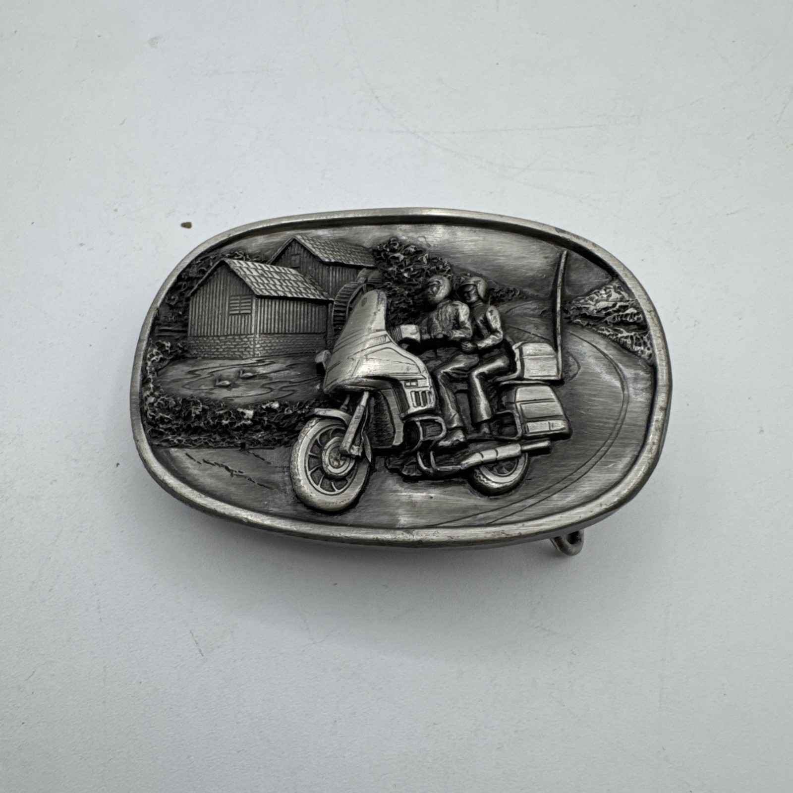 Vintage Bergamont 1984 Biker Motorcycle Couple Riding Through The Hills Buckle