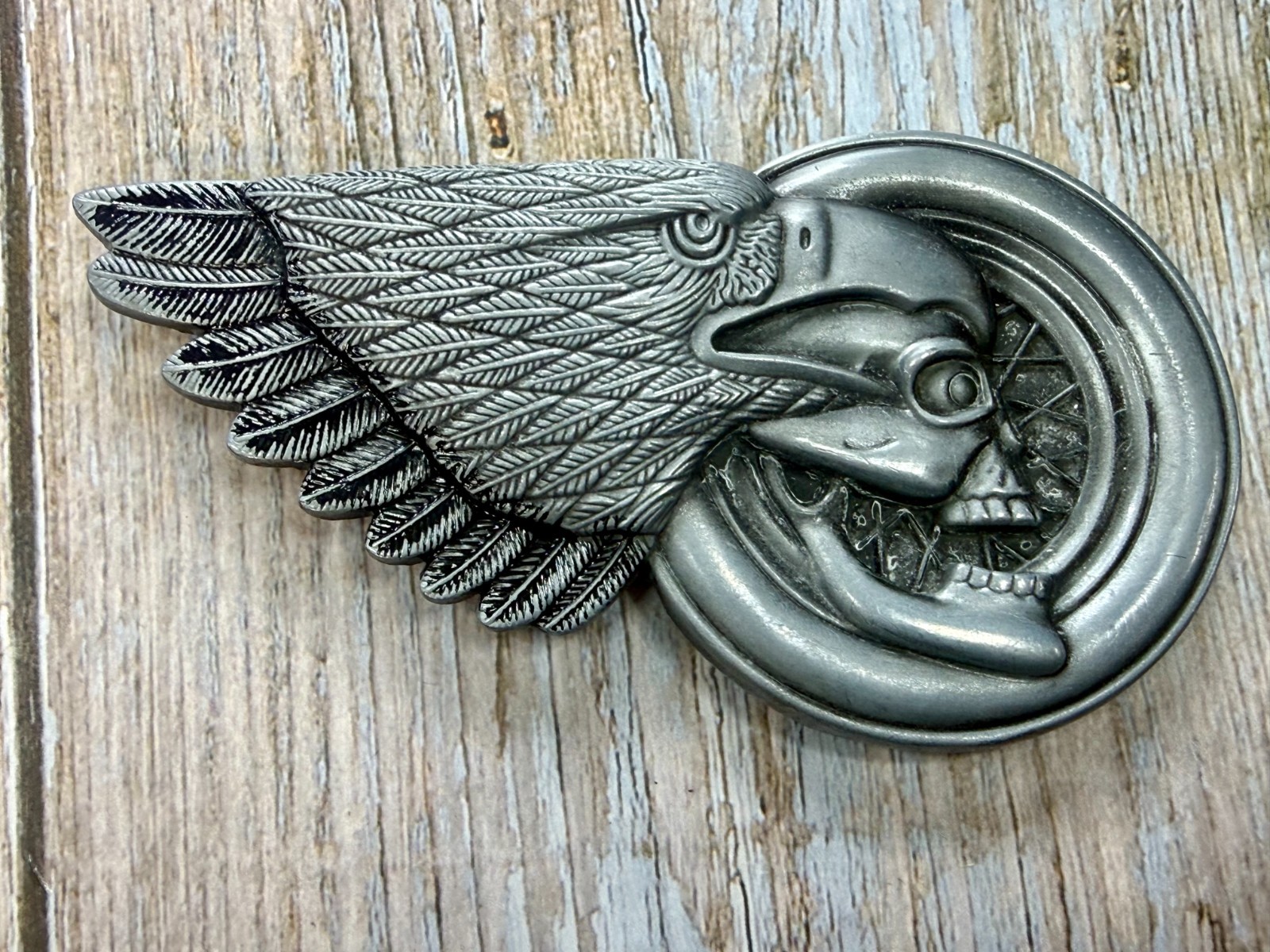 Eagle Head Wing Skull Motorcycle Wheel Rim Biker Punk Vibe Belt Buckle