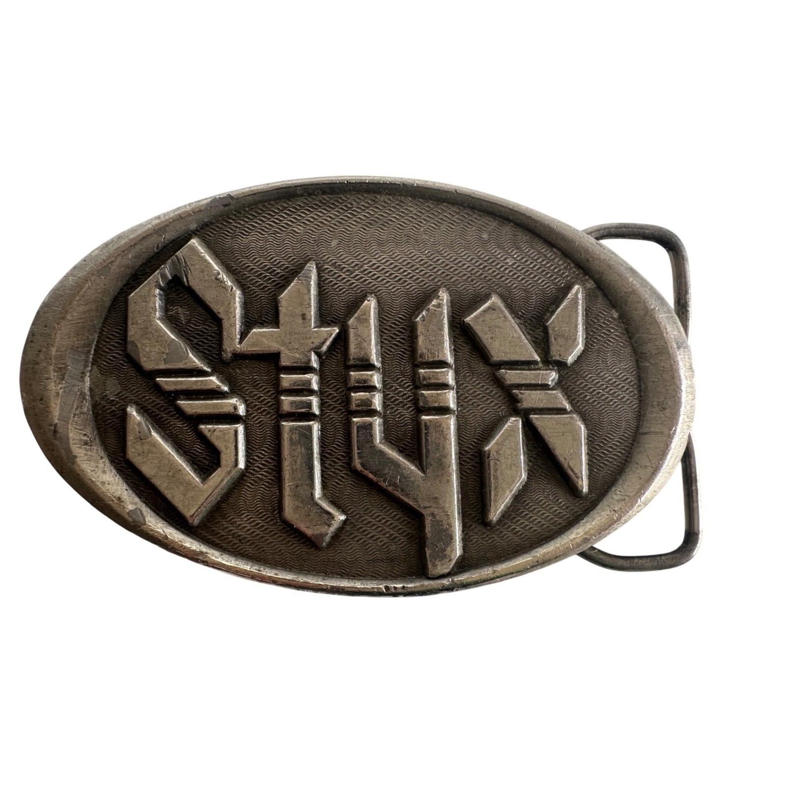 Vintage Styx Band Belt Buckle A&M Records & Tapes Silver Tone Oval Metal Logo