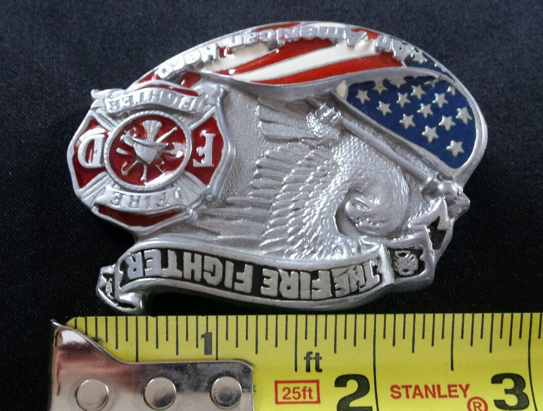 FIRE FIGHTER EAGLE SHIELD FLAG AN AMERICAN HERO OCCUPATIONAL BELT BUCKLE