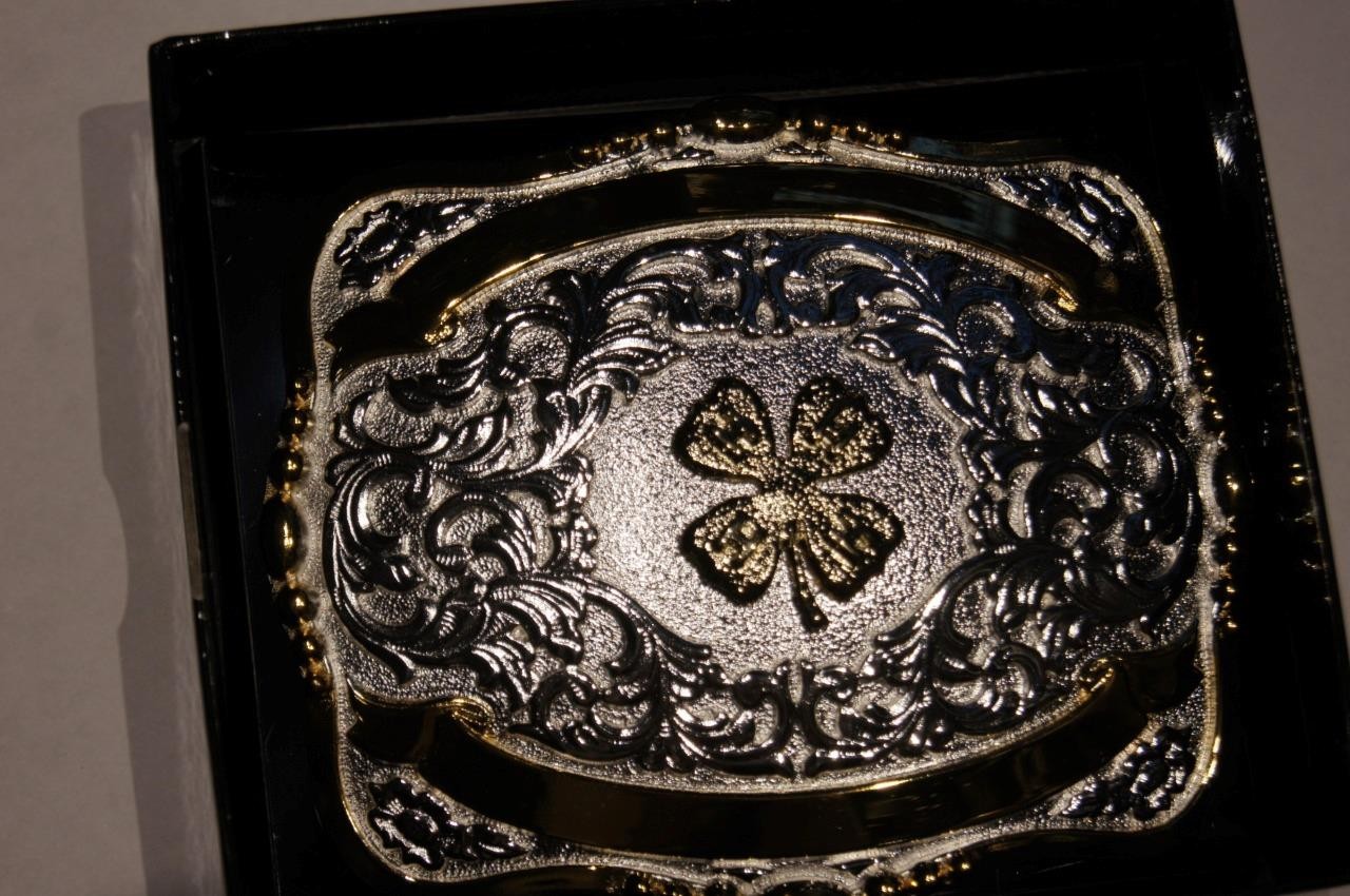 Crumrine Western Belt Buckle Trophy Buckle 4 H Clover 2 Ribbons 38402