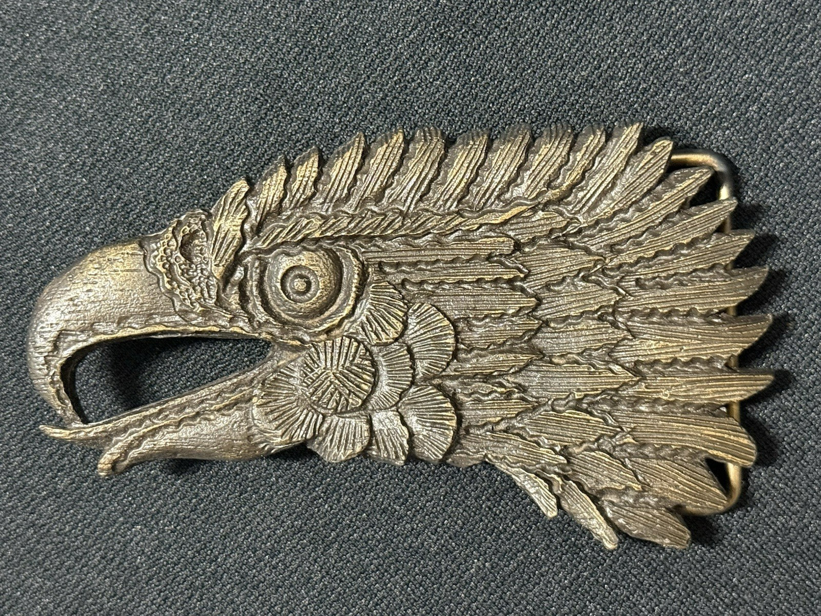 Vintage Indiana Metal Craft Bronze Eagle Head Belt Buckle Signed J R Gray