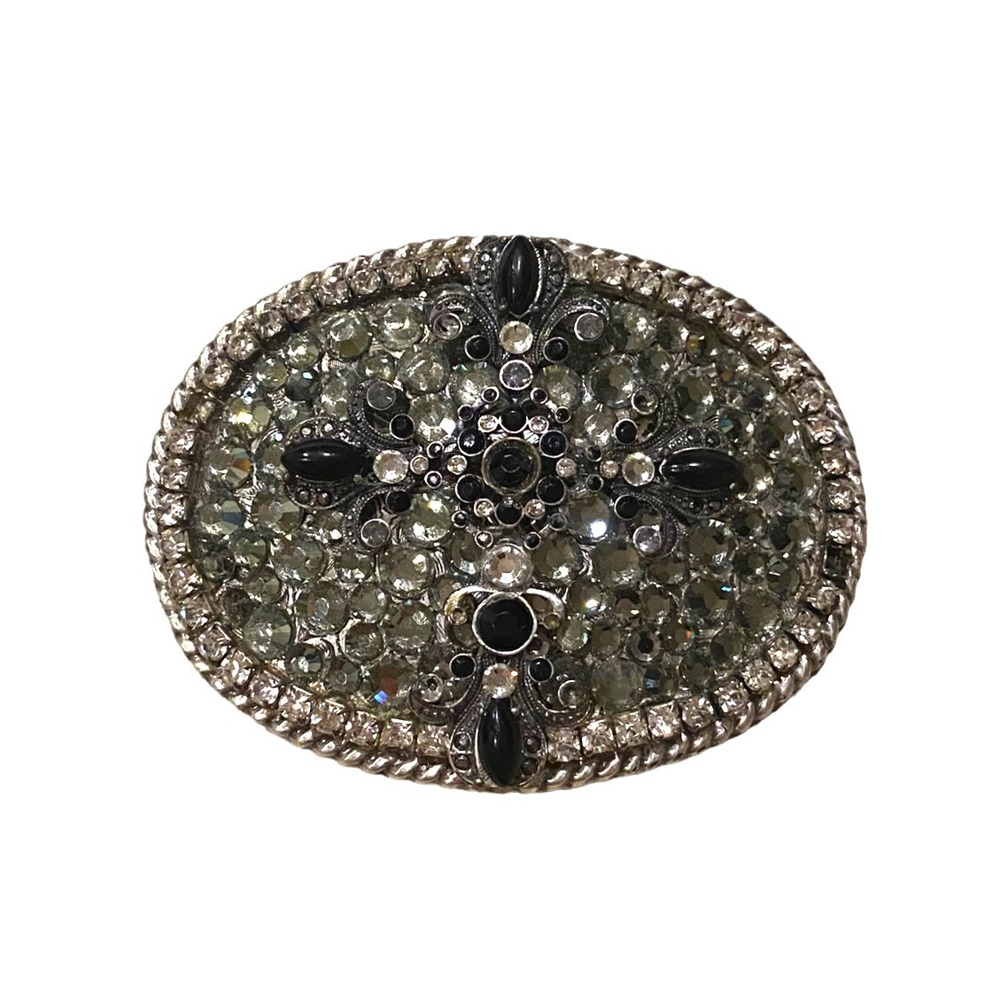 Women&rsquo;s Cross Belt Buckle Silver Tone Western Rhinestones White Black