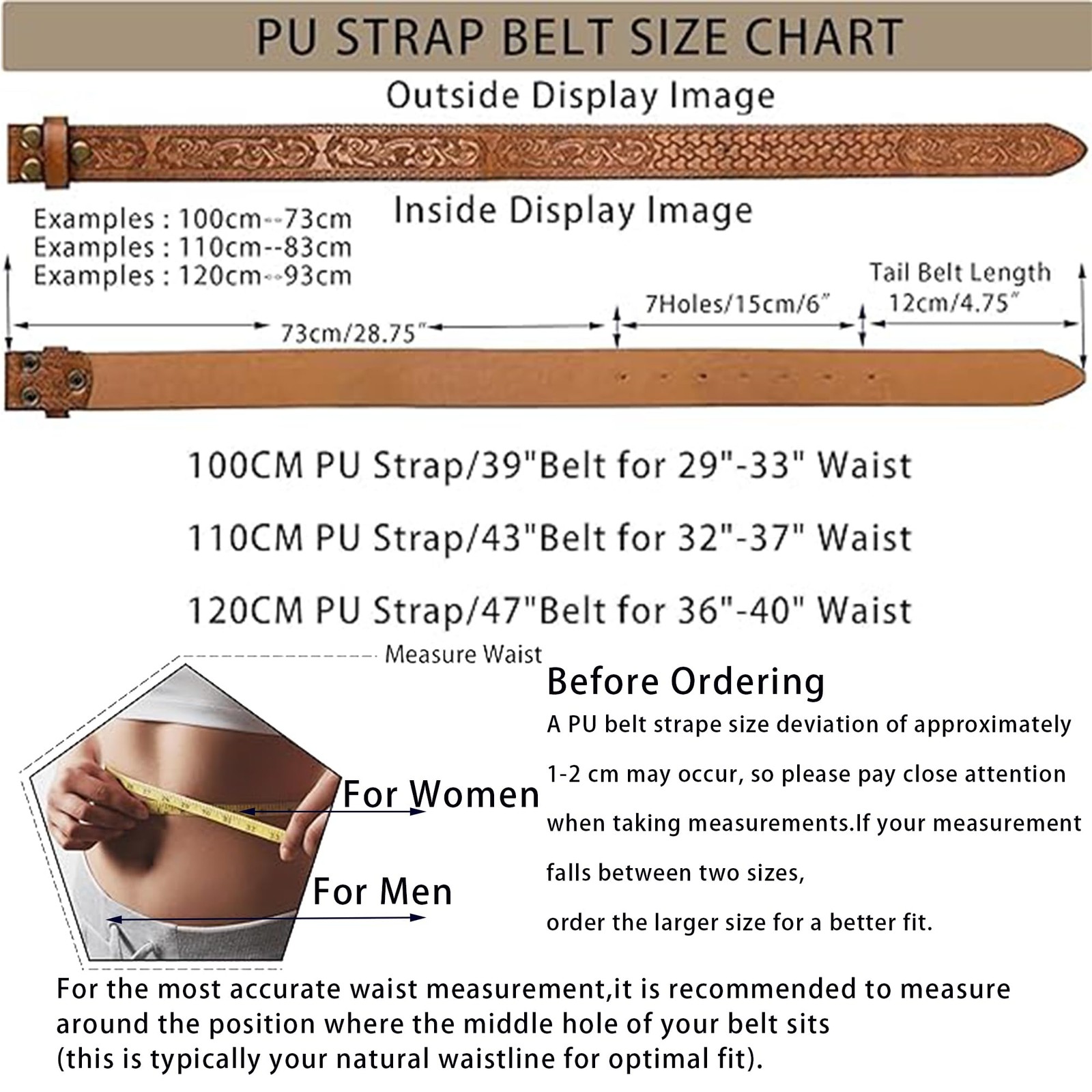 UTOWO Men Women Retro Belt Strap 47&Prime;Belt for 36&Prime;-40&Prime; waist, Lightbrown Strape