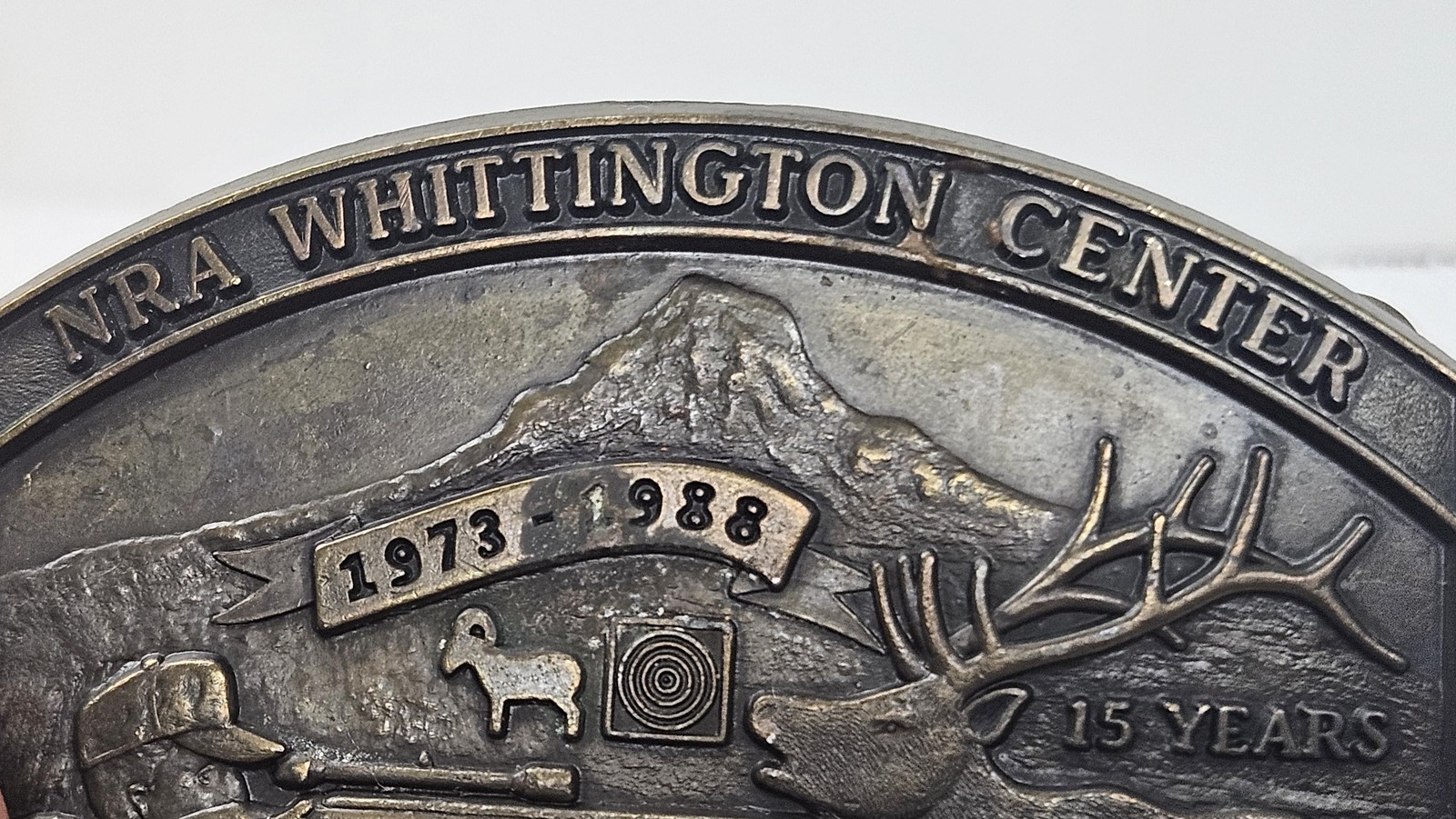 NRA Whittington Center Belt Buckle Mens Silver 1973-1988 Elk Deer Hunter USA