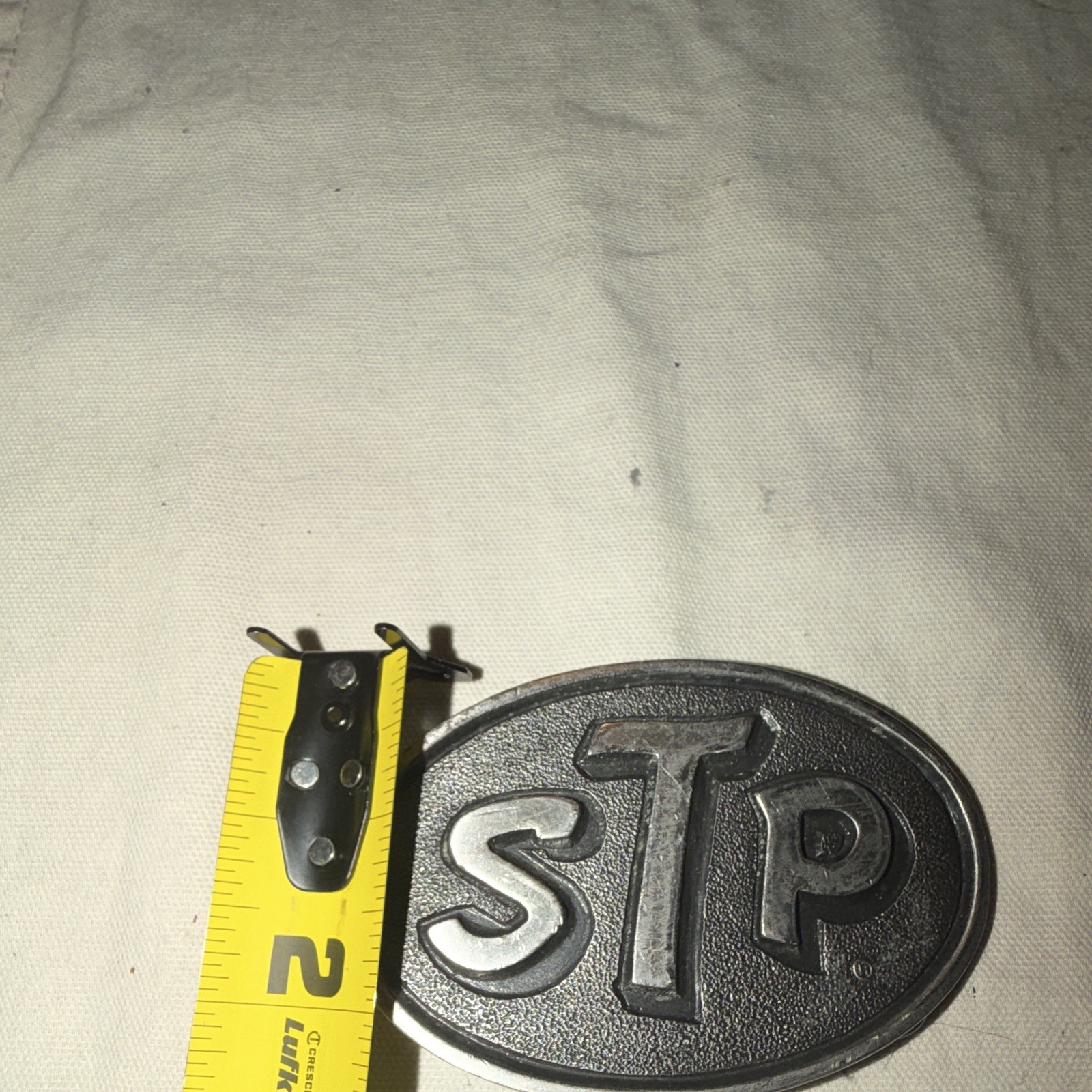Vintage STP Corporation Advertising Belt Buckle Silver Tone Auto Racing Promo