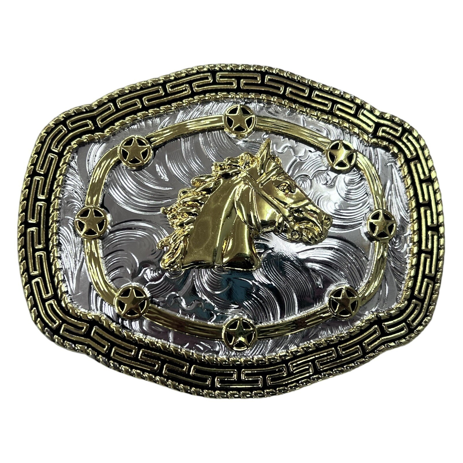 Horse Head Rodeo Belt Buckle Silver And Gold